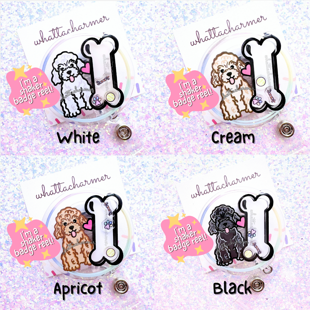 Toy Poodle Shaker Badge Reels
