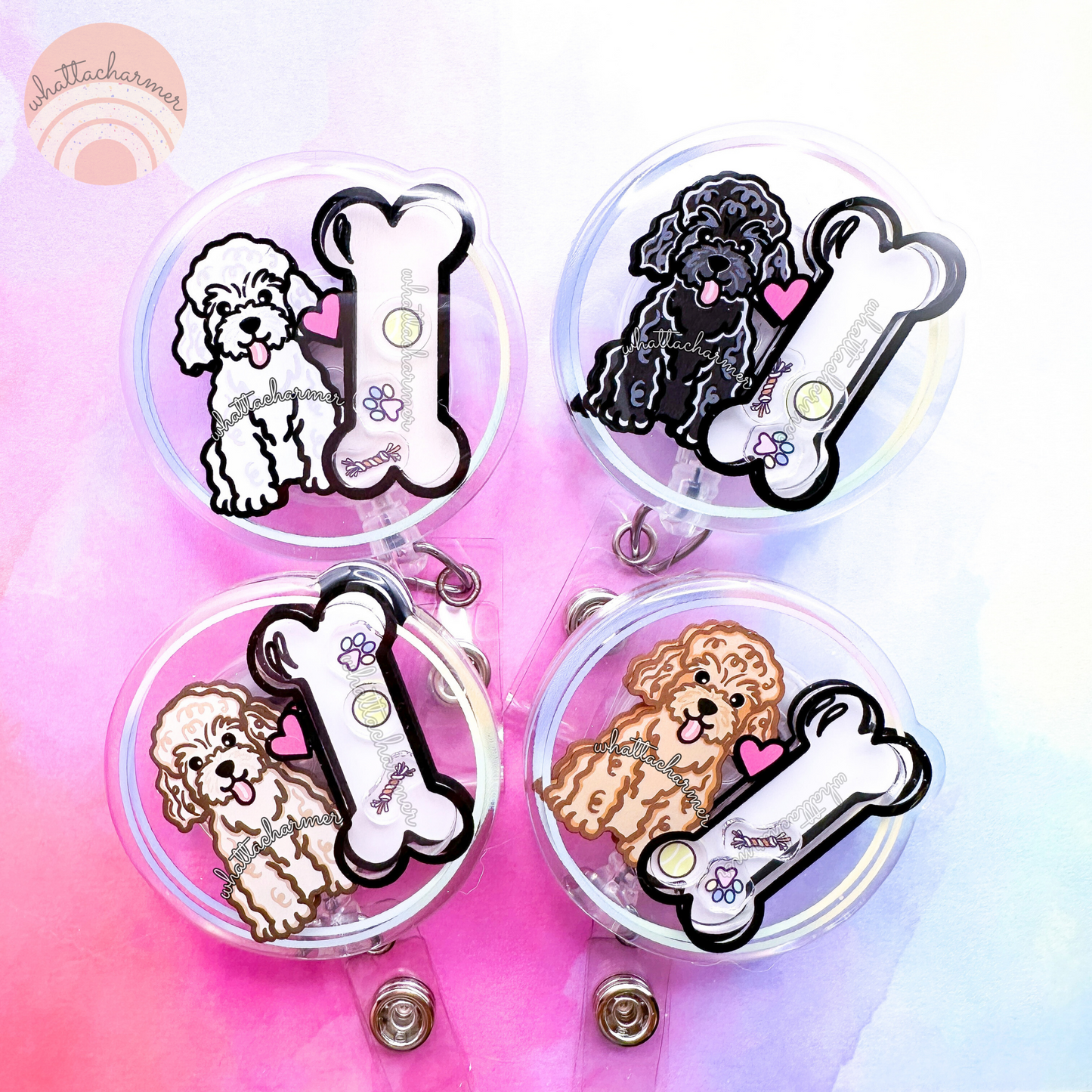 Toy Poodle Shaker Badge Reels