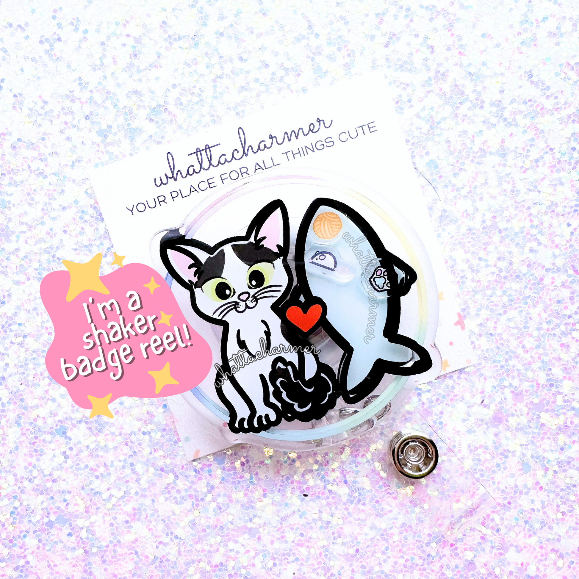 Black Turkish Van Cat Shaker Badge Reel