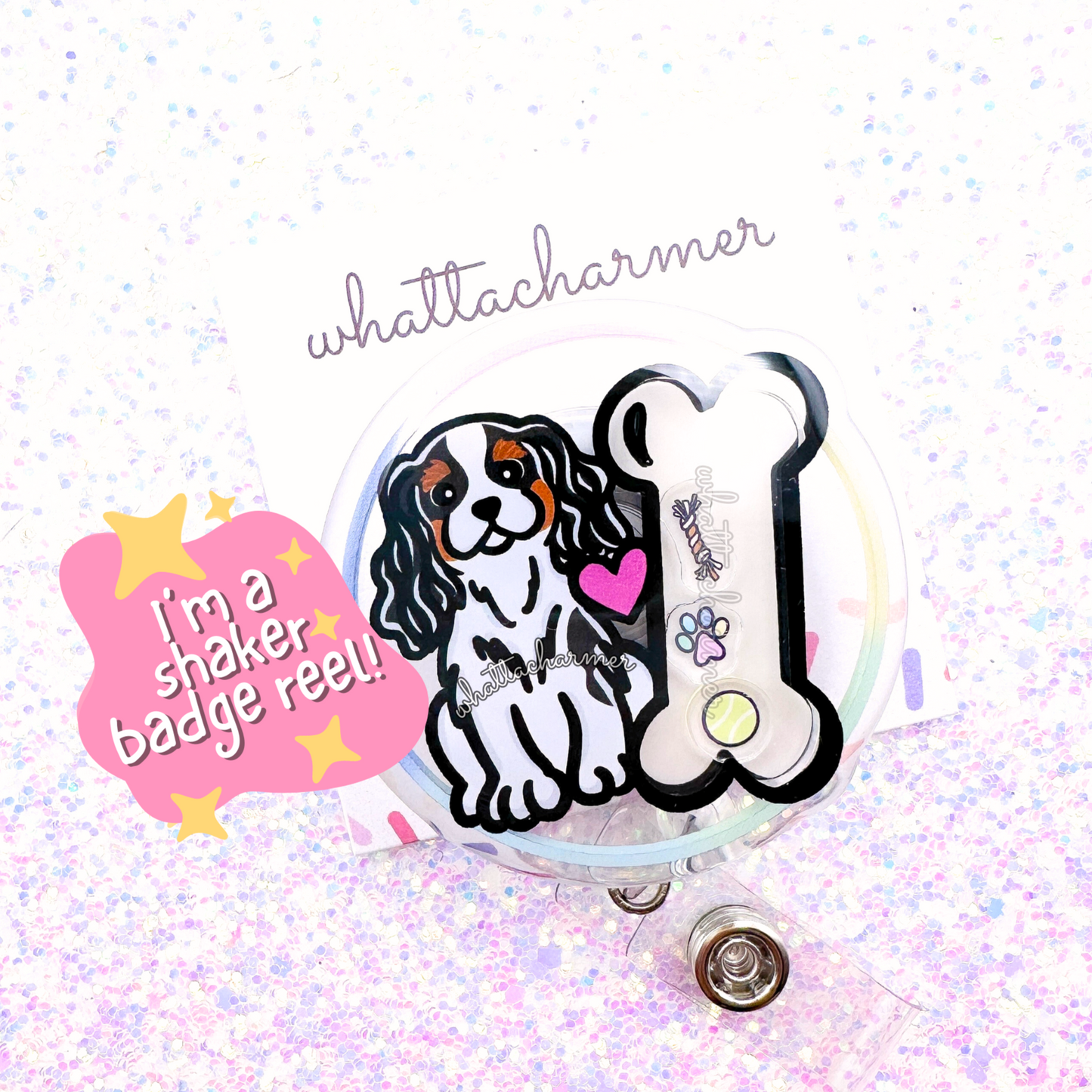 Cavalier King Charles Spaniel Shaker Badge Reels