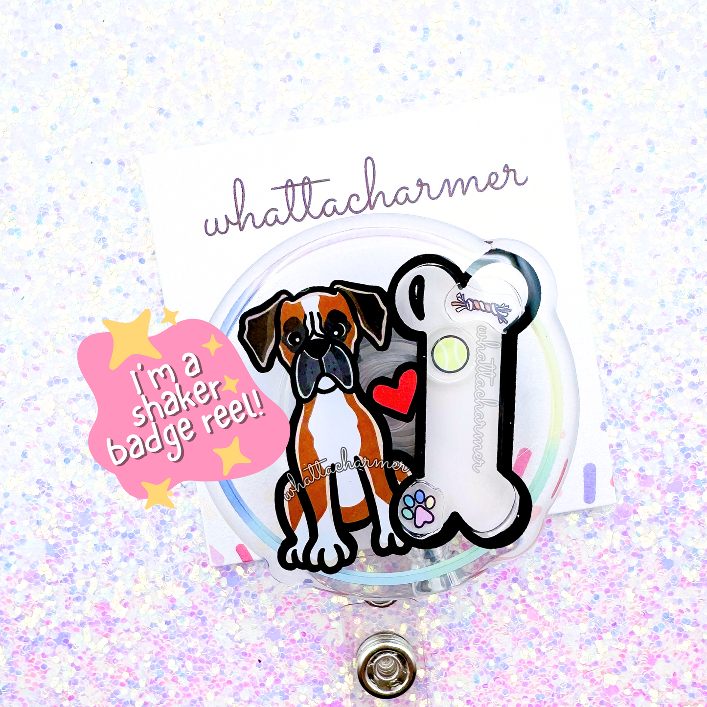 Boxer Dog Shaker Badge Reels