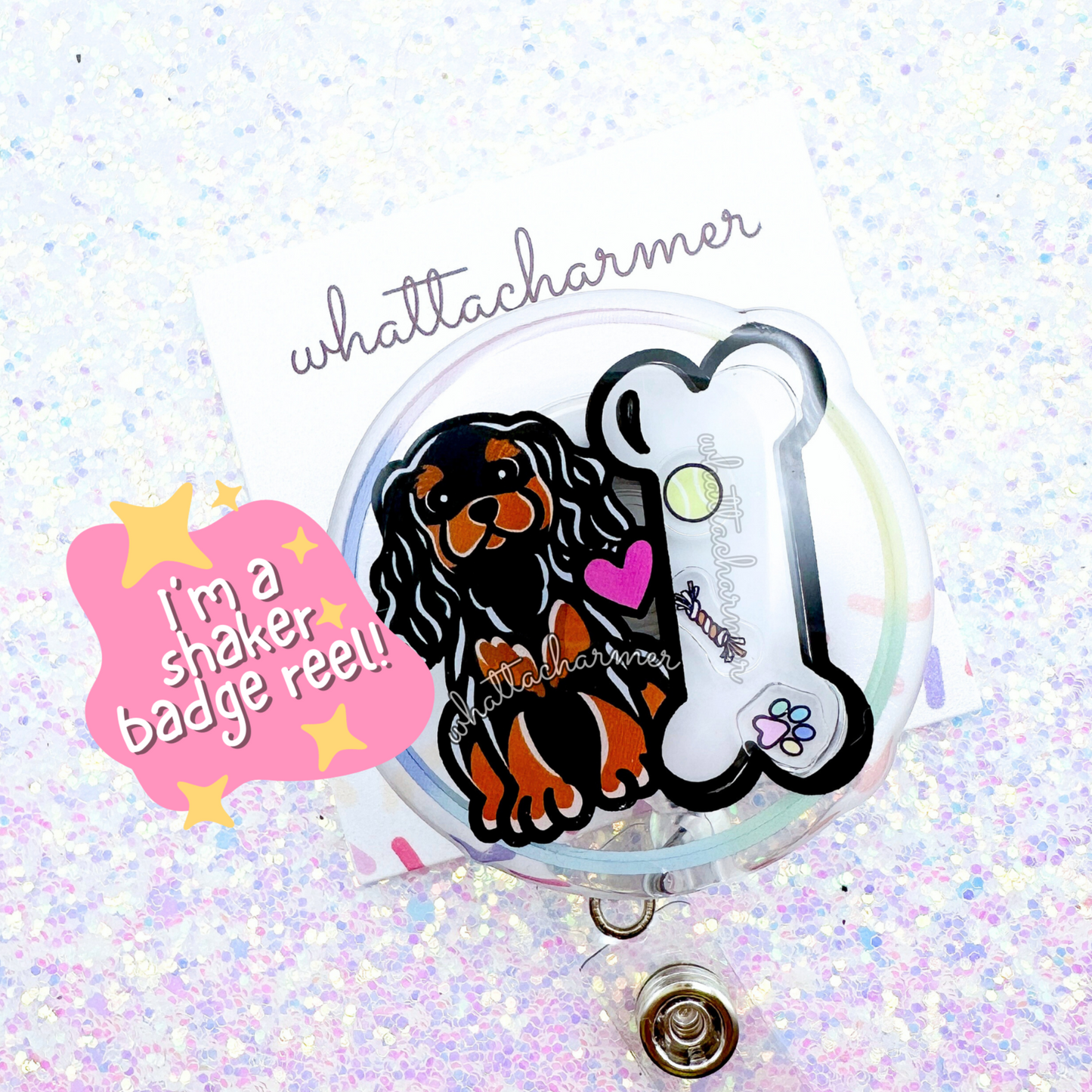Cavalier King Charles Spaniel Shaker Badge Reels