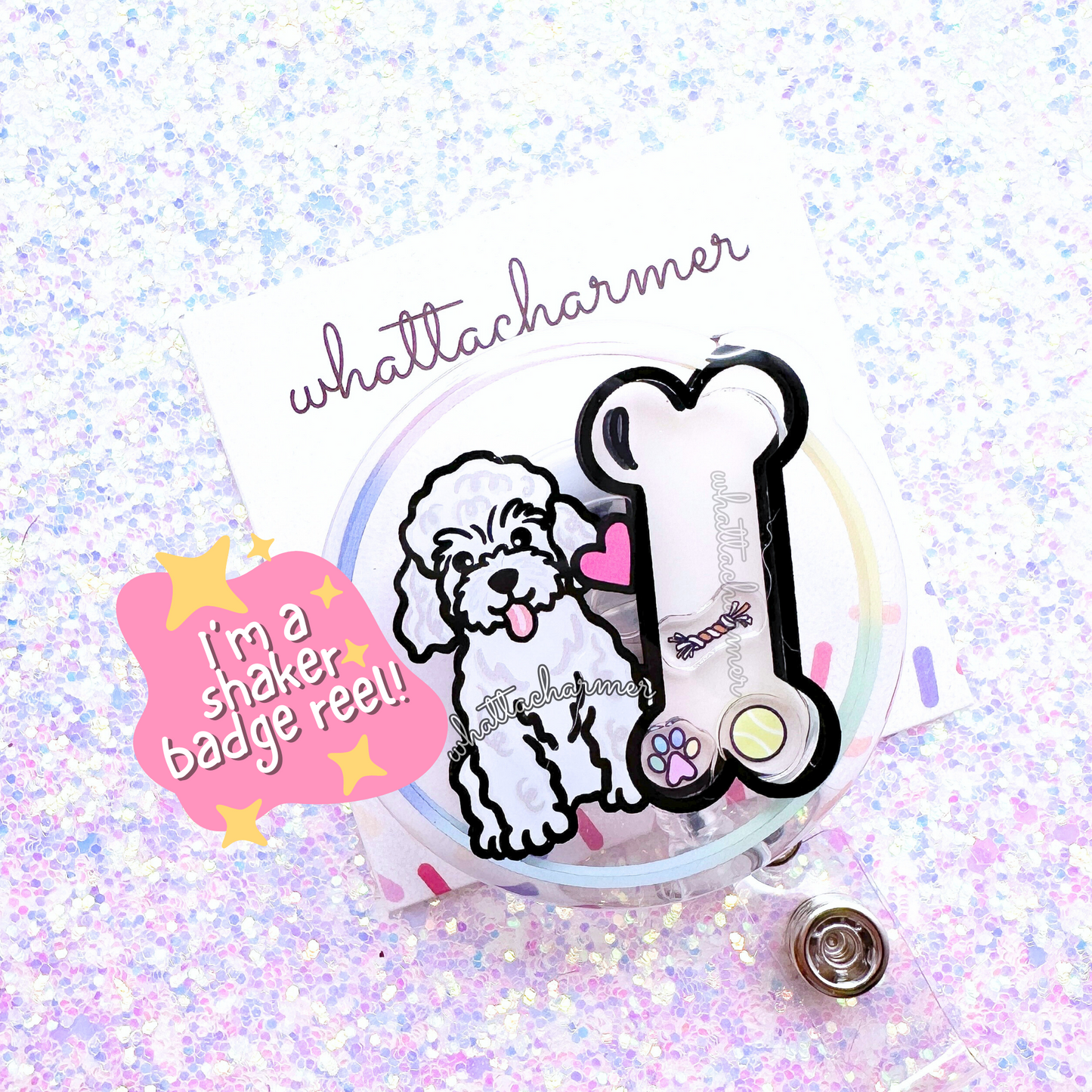 Toy Poodle Shaker Badge Reels