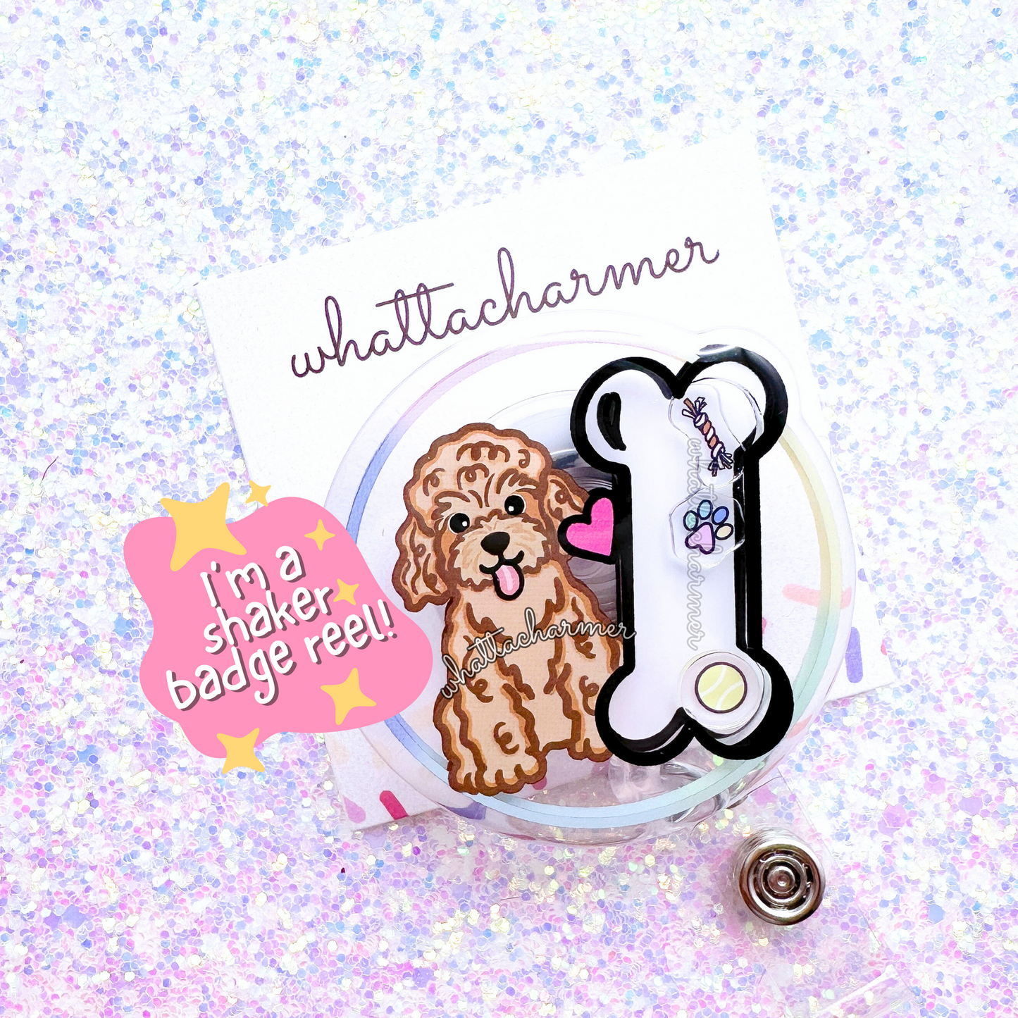 Toy Poodle Shaker Badge Reels