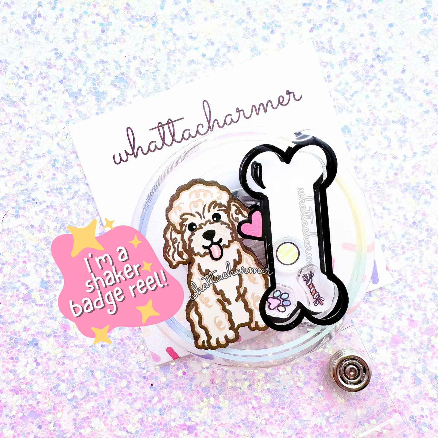 Toy Poodle Shaker Badge Reels