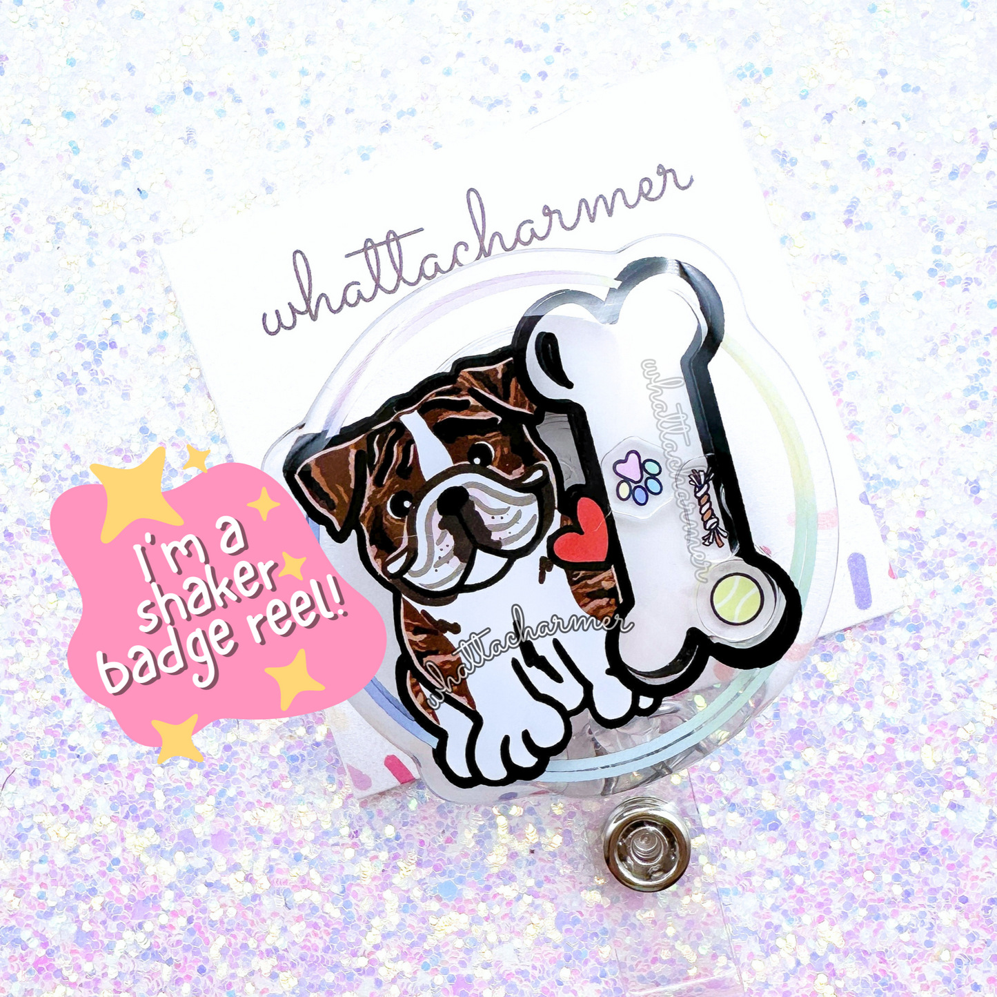 English Bulldog Shaker Badge Reels