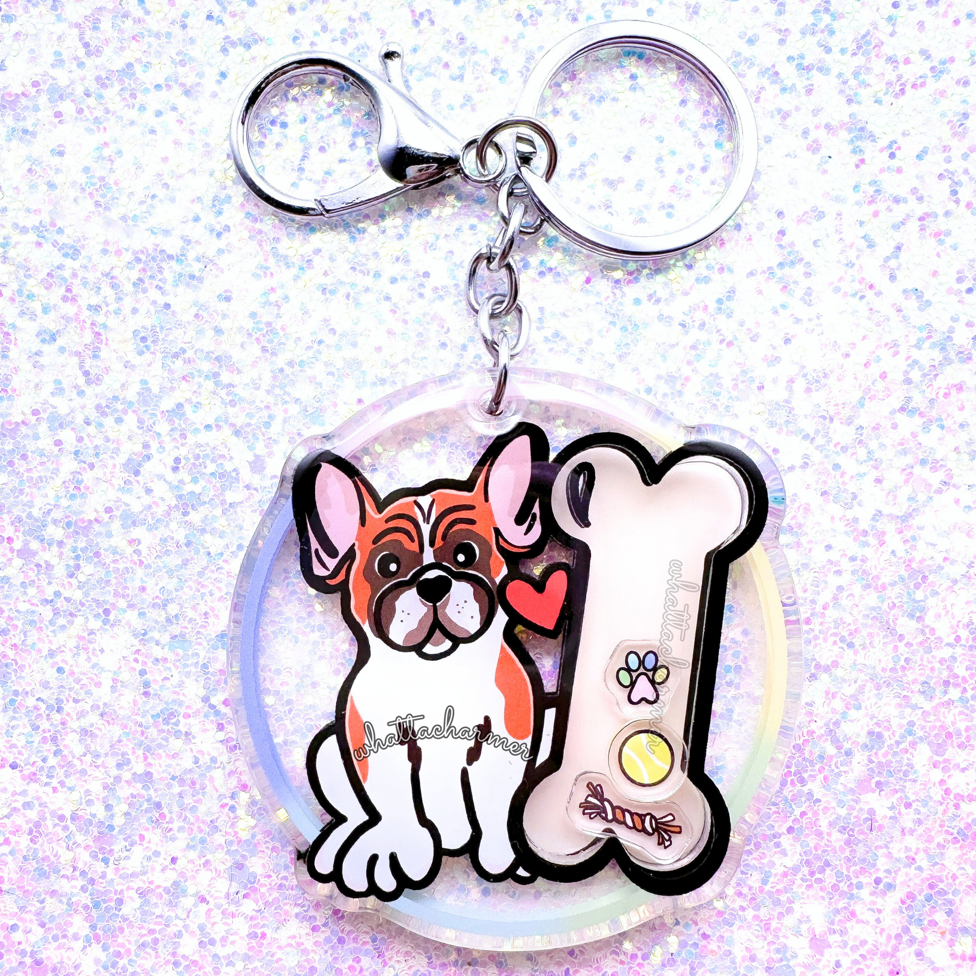 Red Pied French Bulldog Keychain