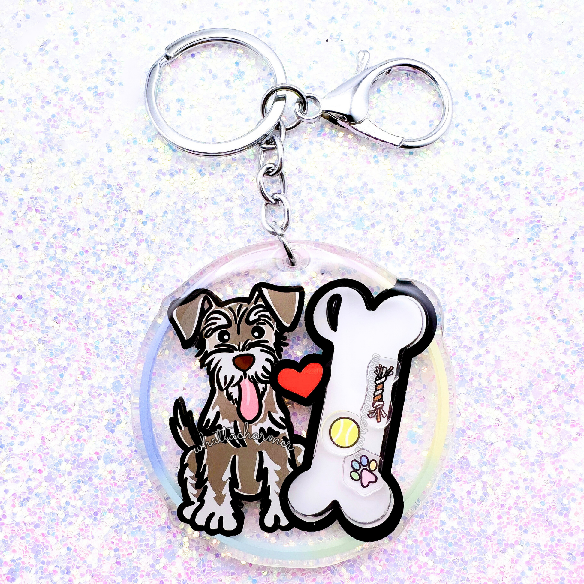 Liver and Pepper Schnauzer Keychain