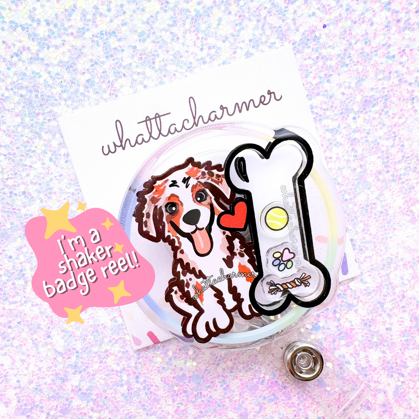 Red Merle Australian Shepherd (Aussie) Shaker Badge Reel