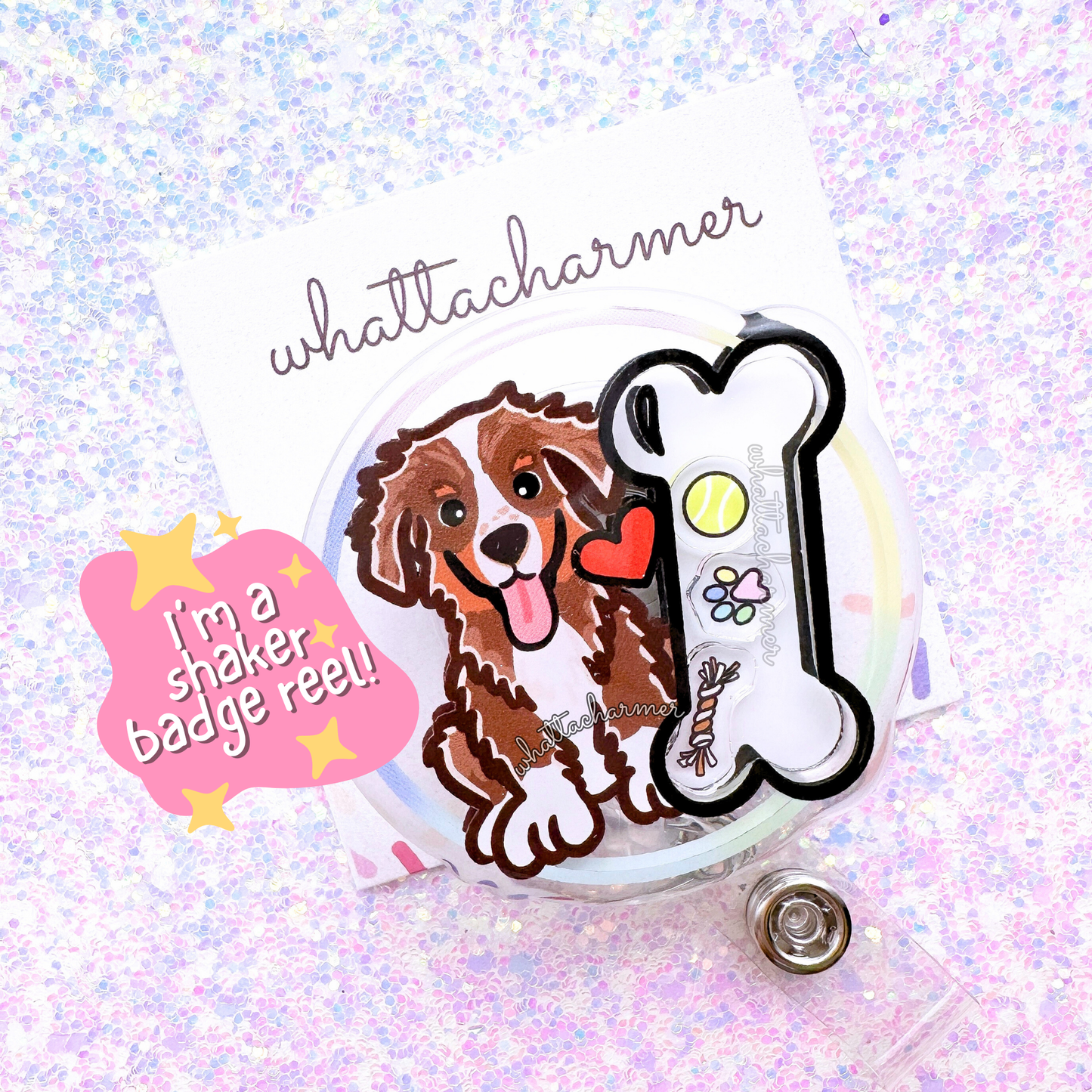 Red Tri Australian Shepherd (Aussie) Shaker Badge Reel