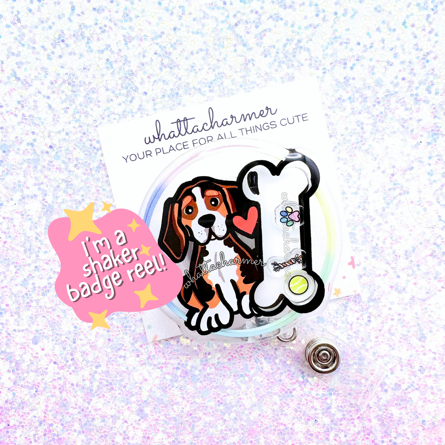 Black Tri Beagle Shaker Badge Reel