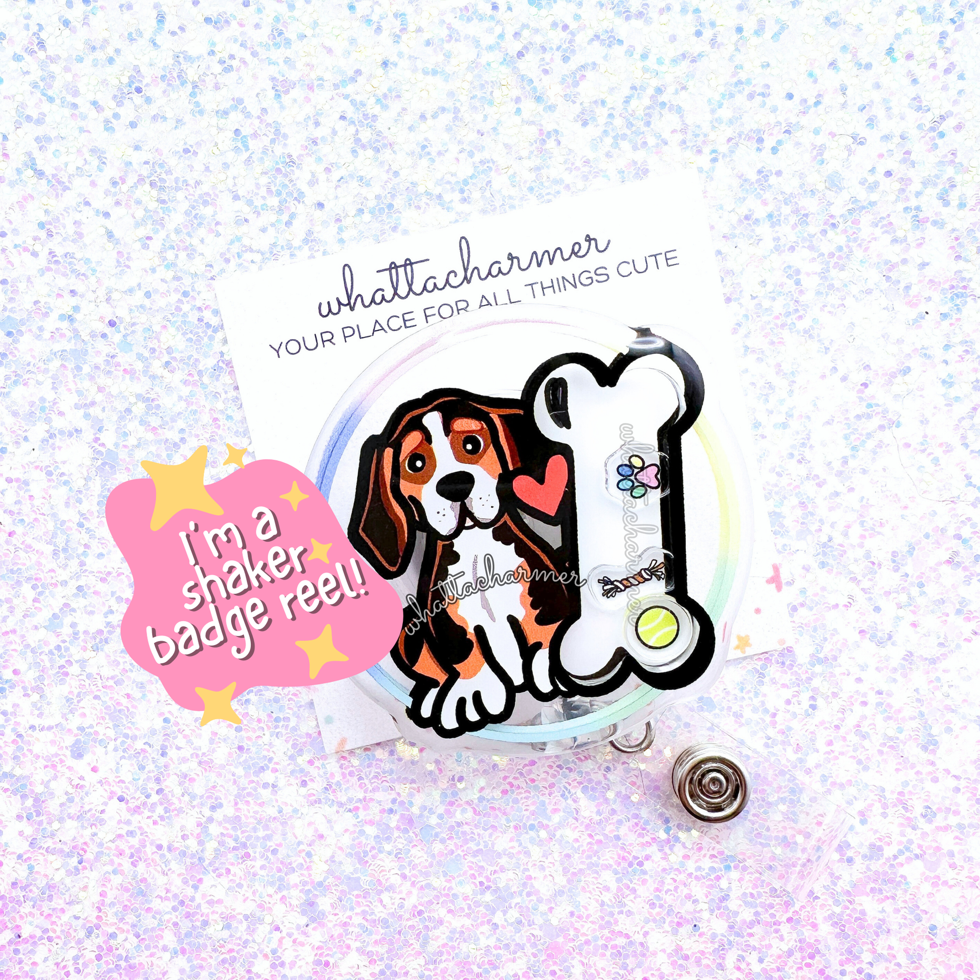 Black Tri Beagle Shaker Badge Reel