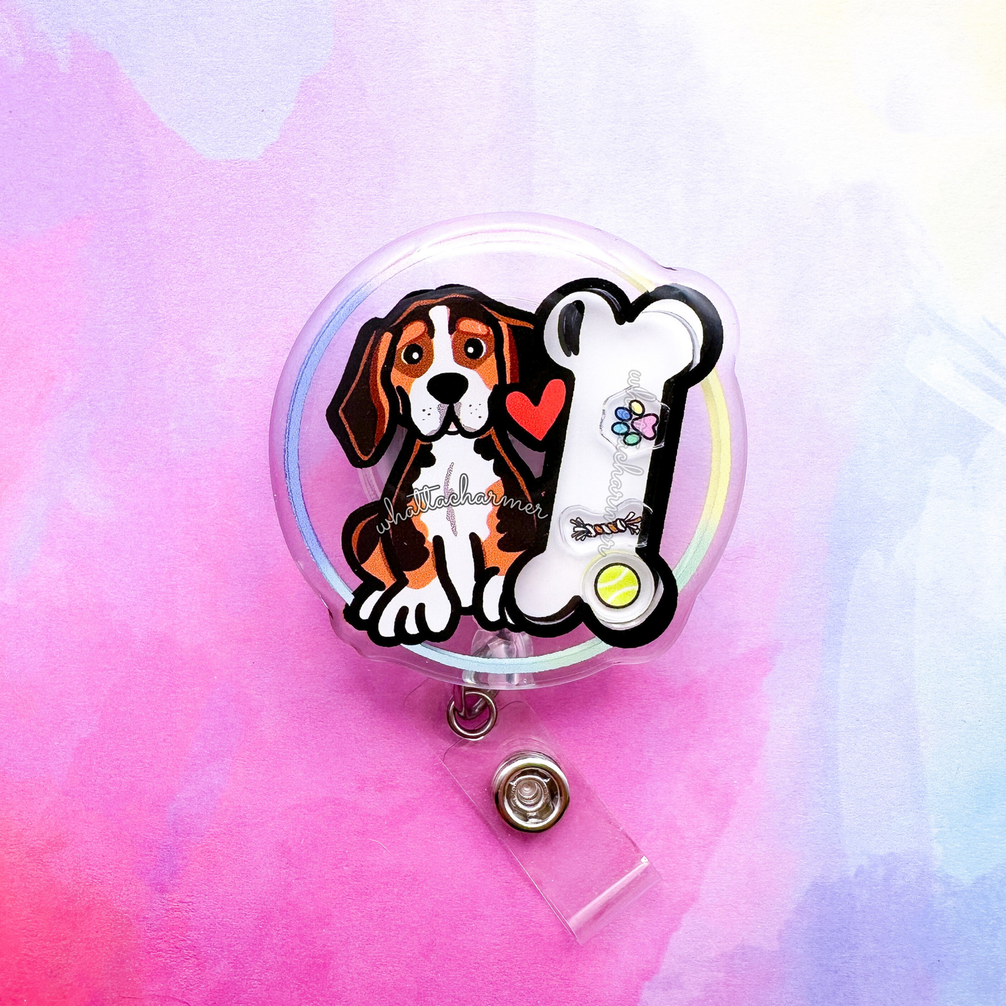 Black Tri Beagle Shaker Badge Reel