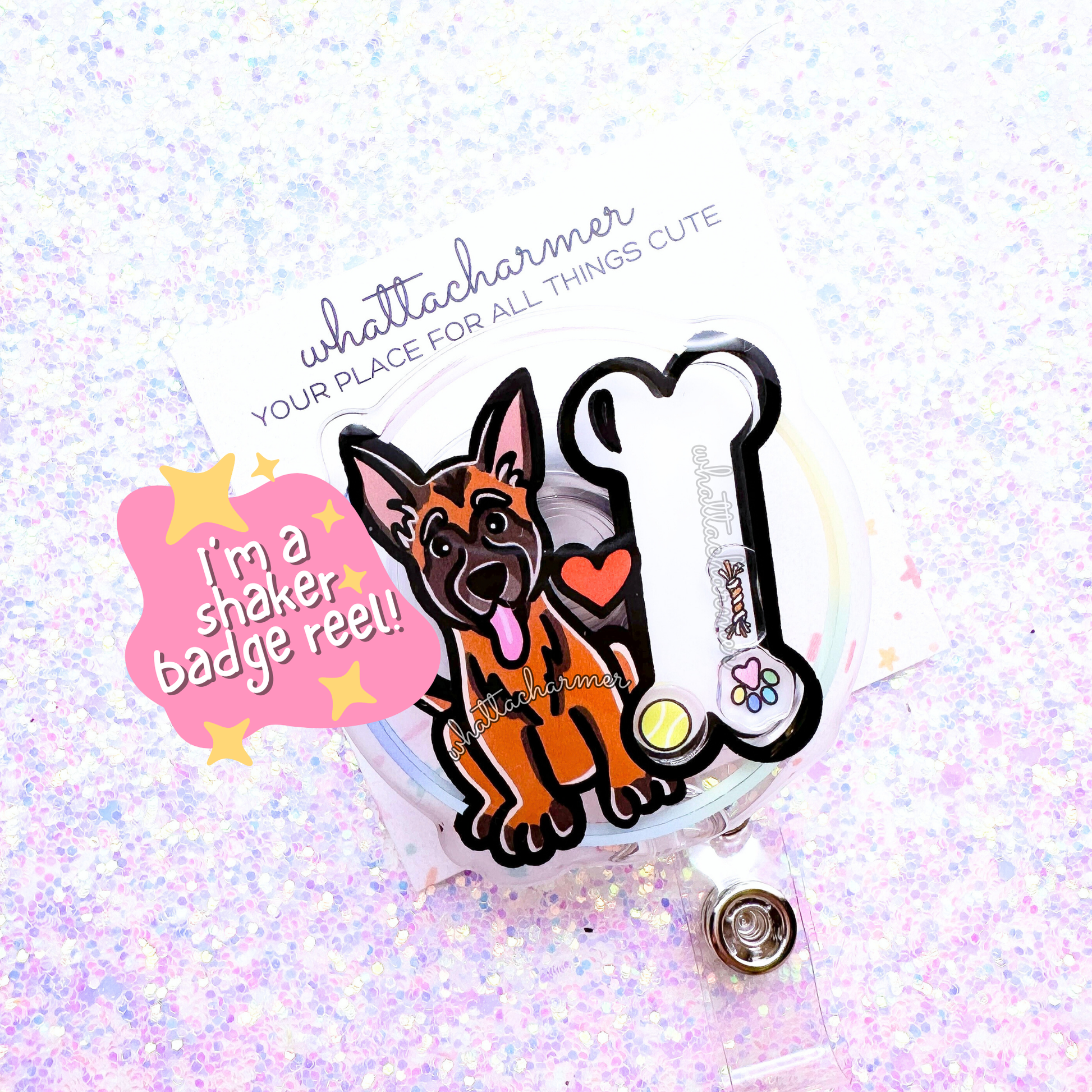 Red Belgian Malinois Shaker Badge Reel
