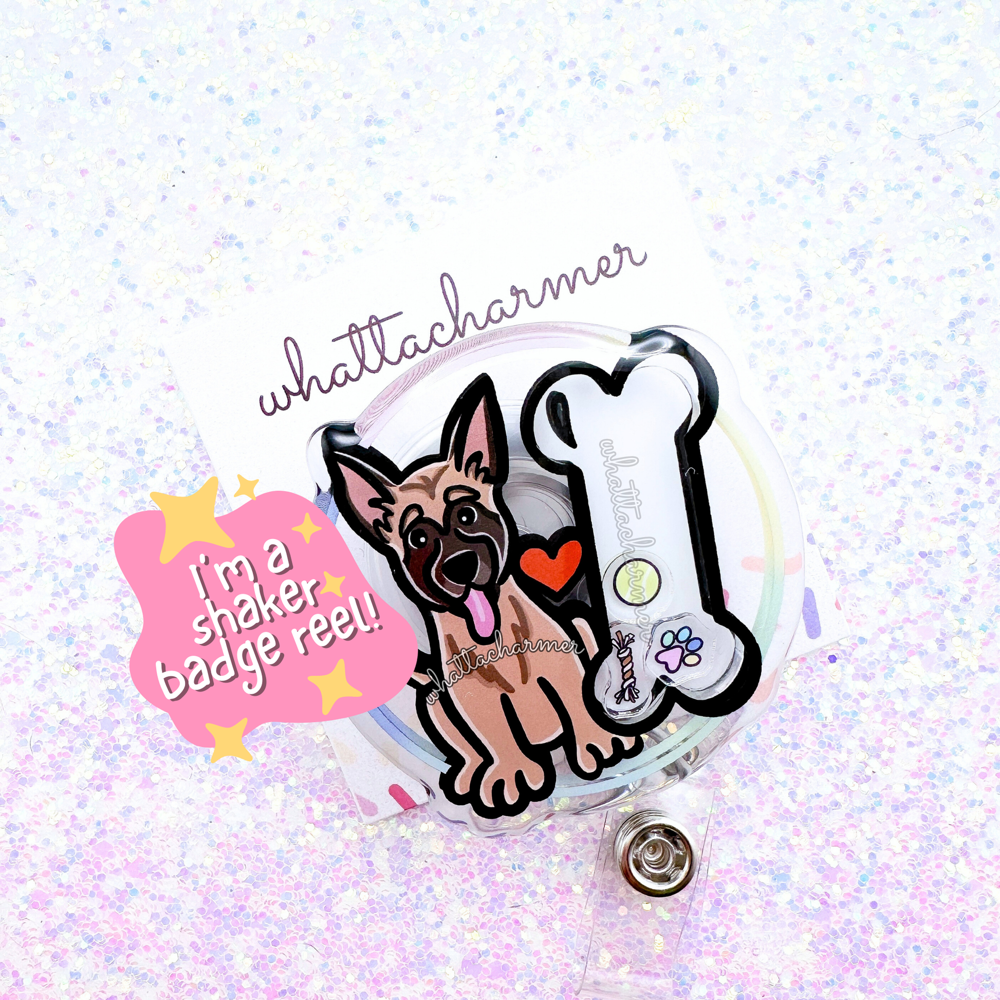 Tan Belgian Malinois Shaker Badge Reel