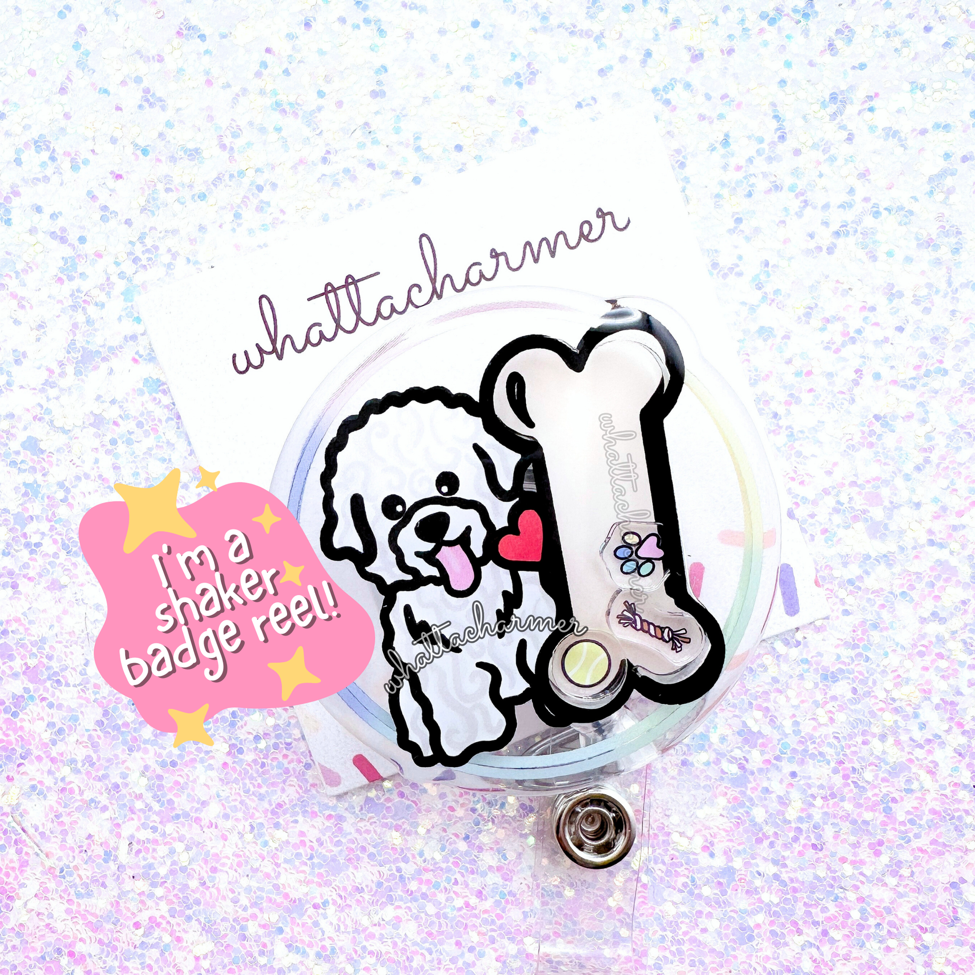 Bichon Frise Shaker Badge Reel