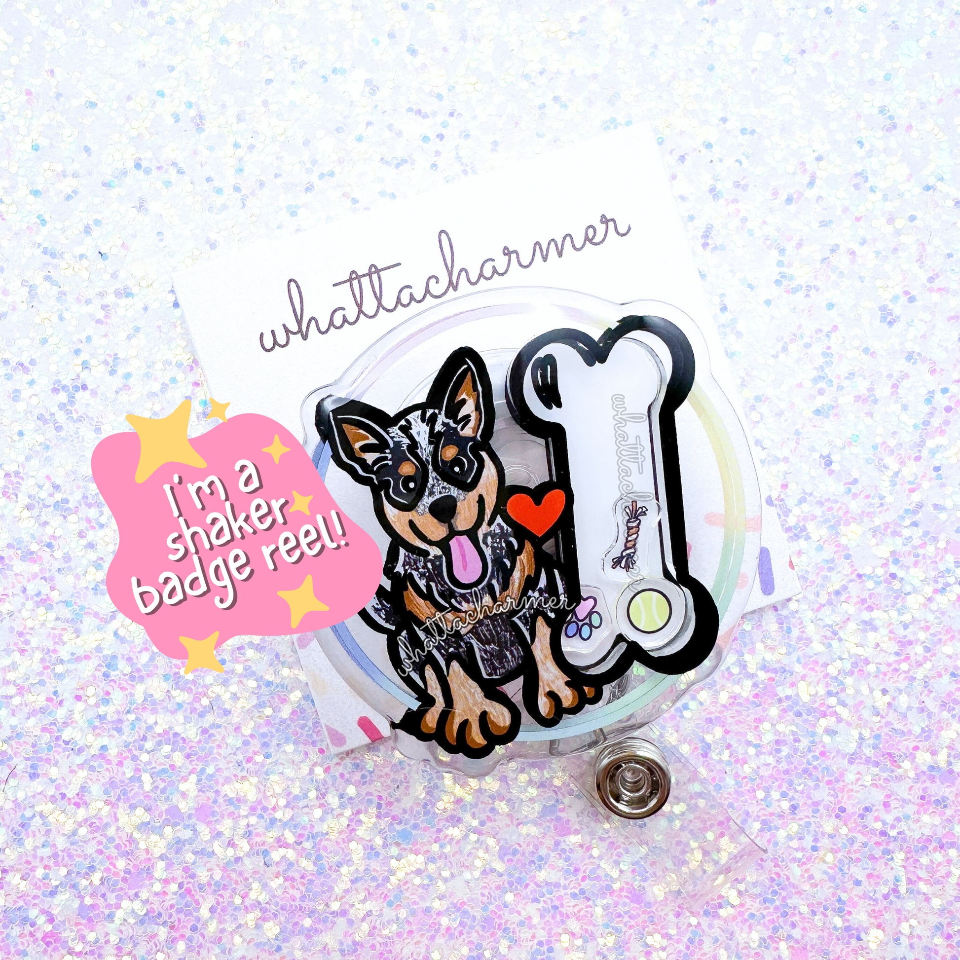 Blue Australian Cattle Dog Shaker Badge Reel