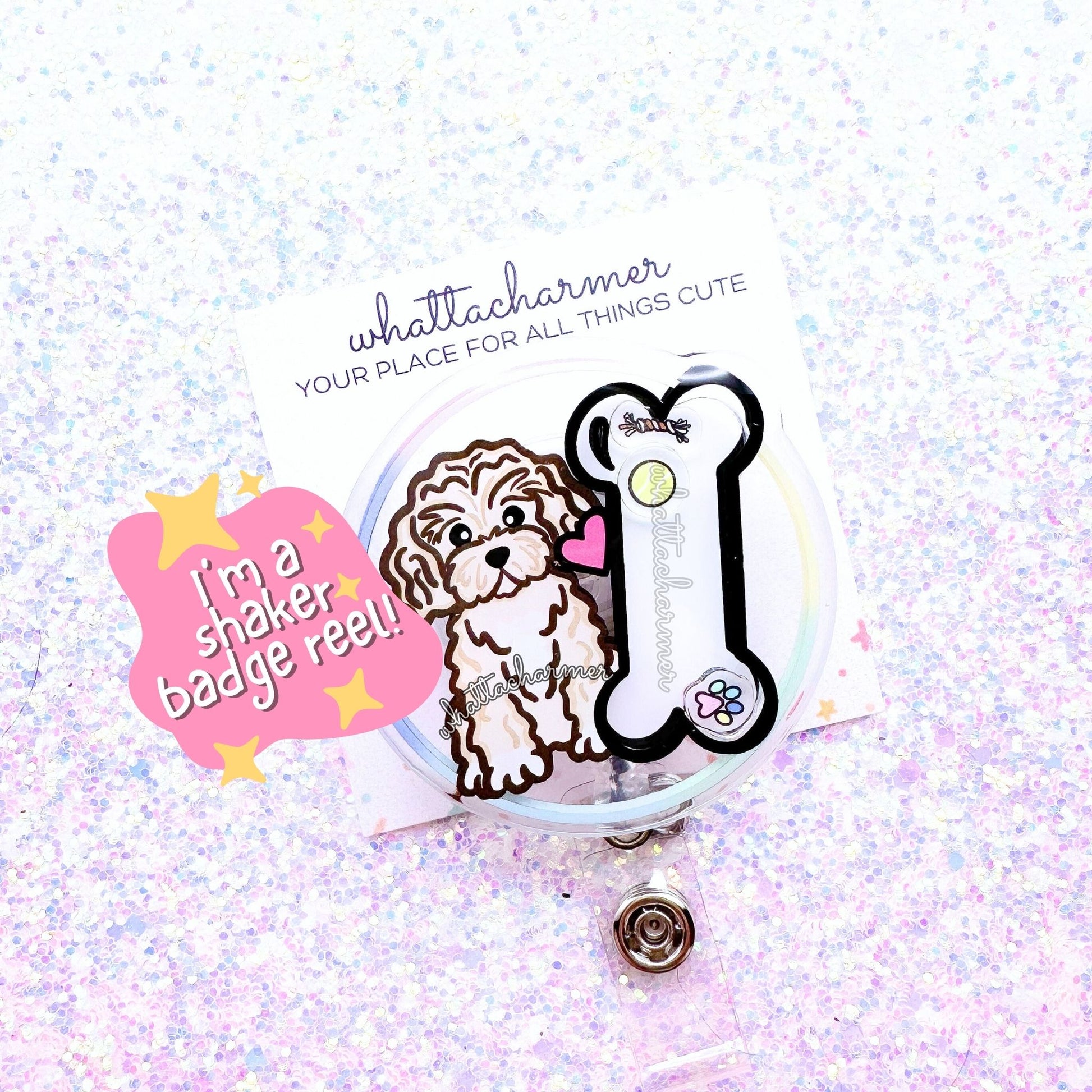 Cream Cavapoo Shaker Badge Reel