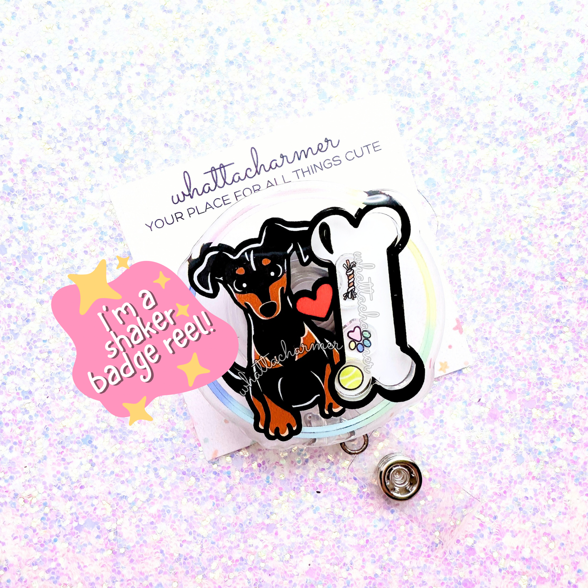 Black and Tan Chiweenie Shaker Badge Reel