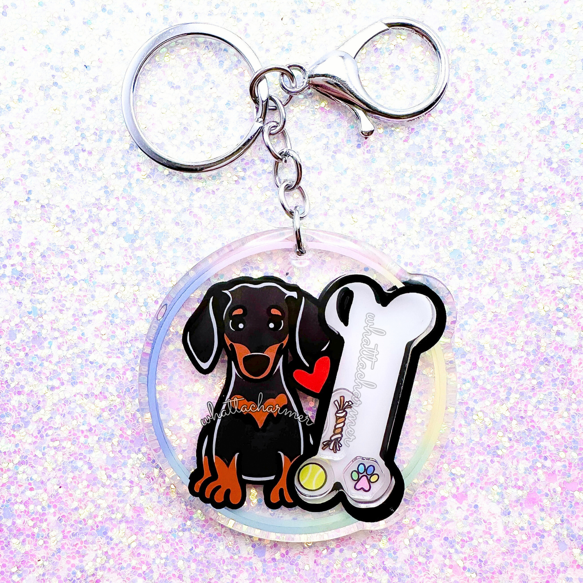 Smooth Black and Tan Dachshund Keychain