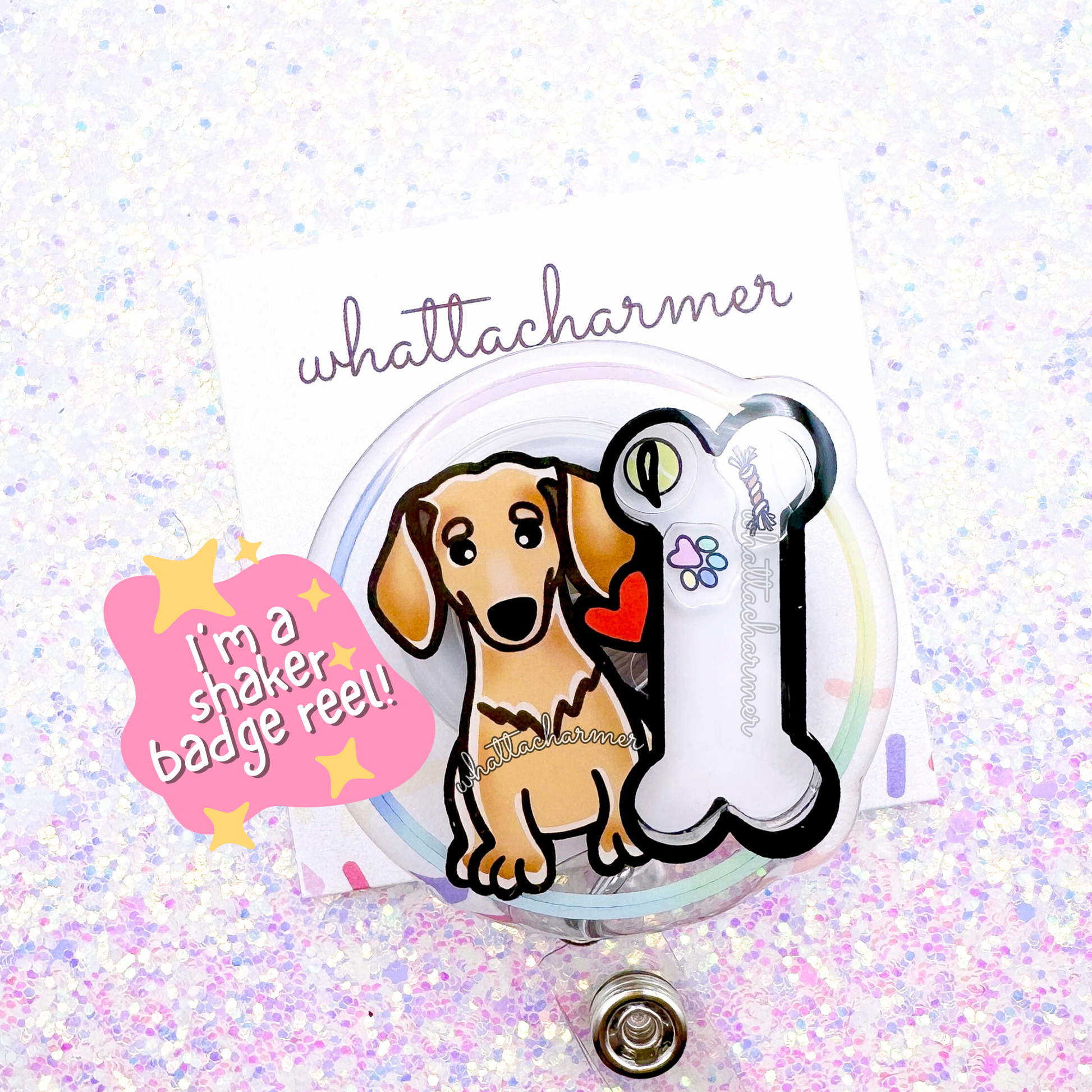 Smooth Fawn Dachshund Shaker Badge Reel