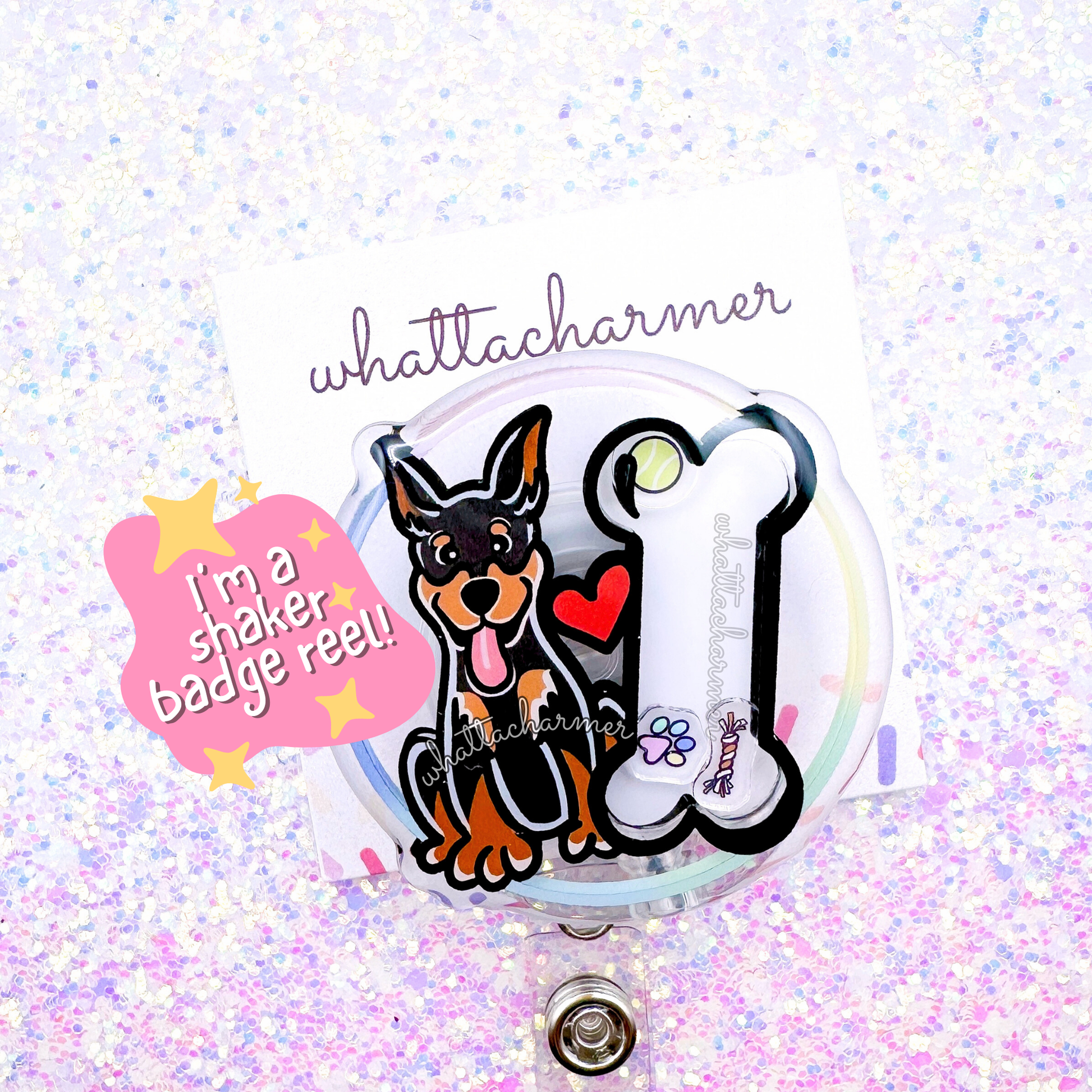 Black and Rust Doberman Pinscher (Cropped Ears) Shaker Badge Reel