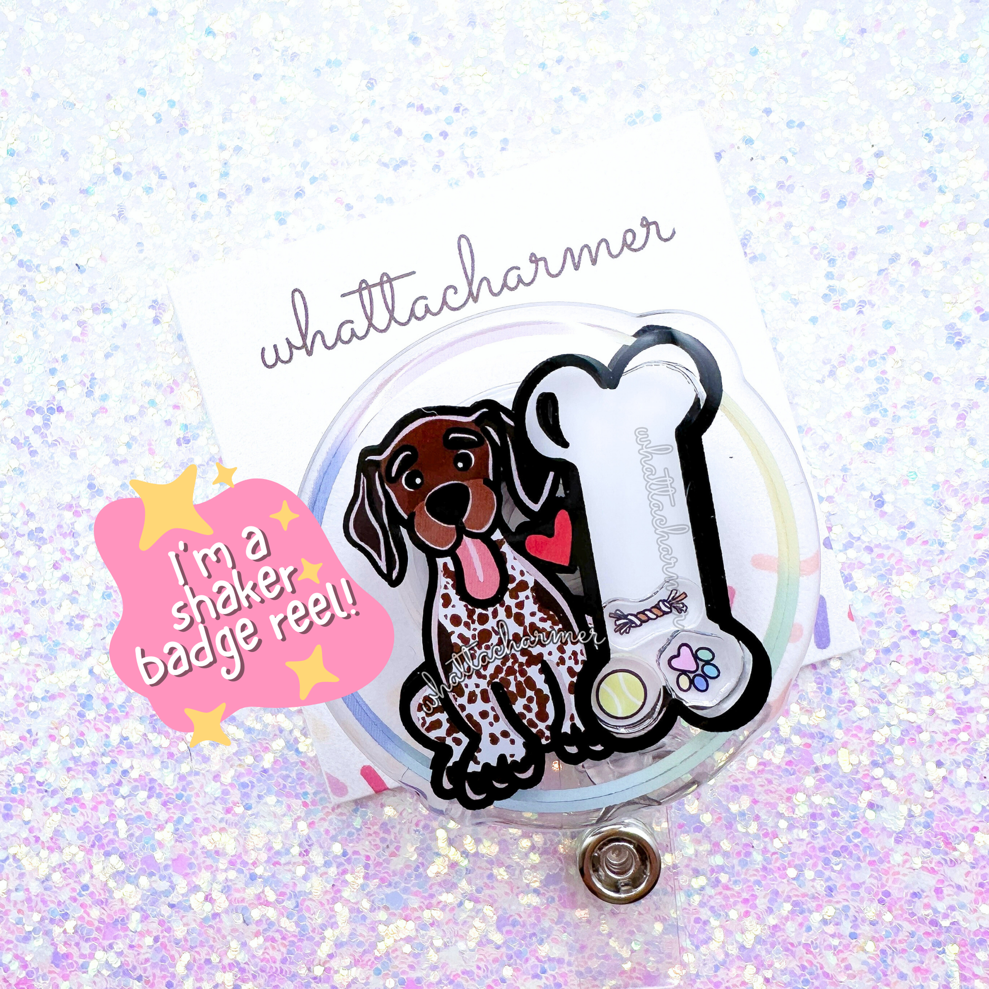 Liver and White German Shorthaired Pointer Shaker Badge Reel