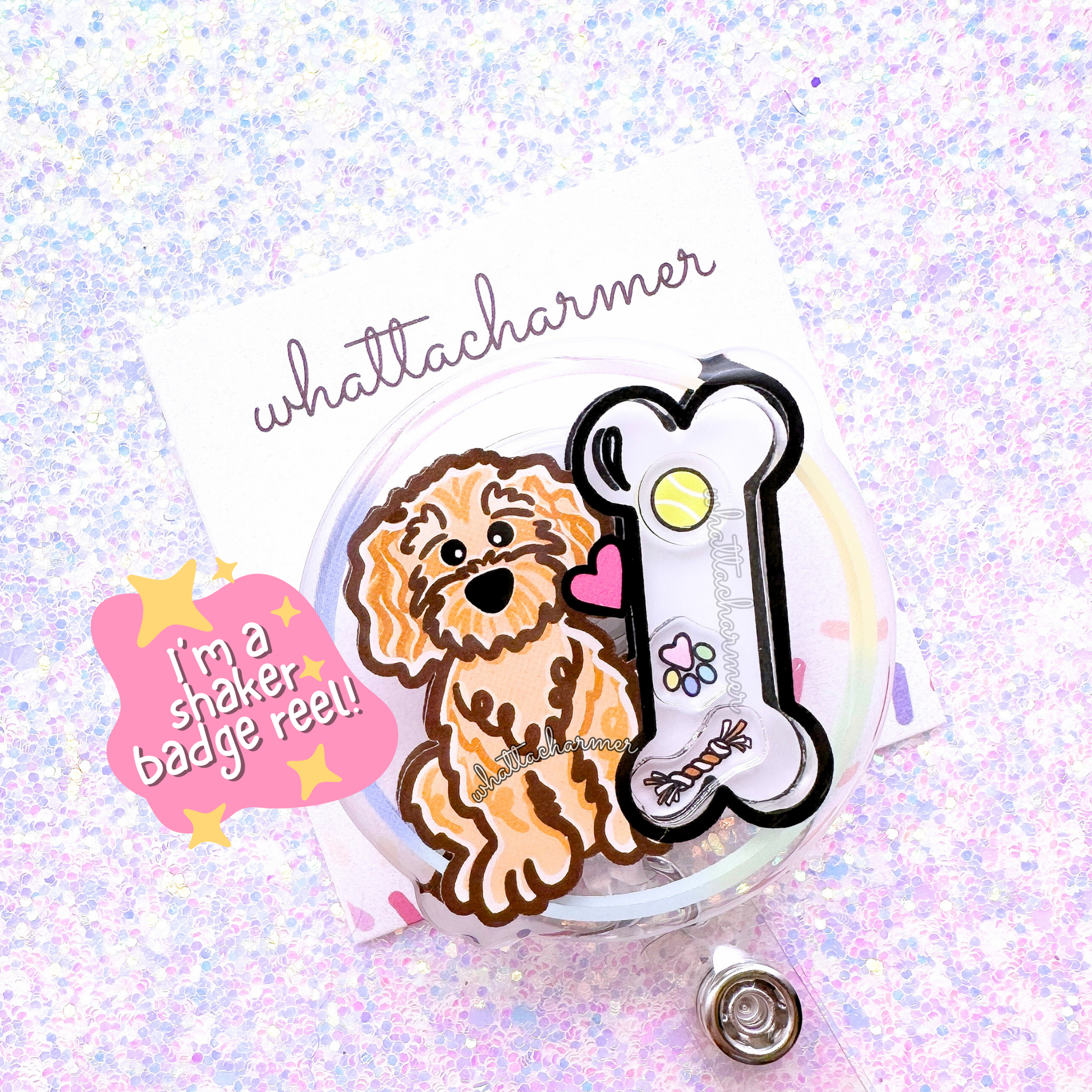 Apricot Goldendoodle Shaker Badge Reel