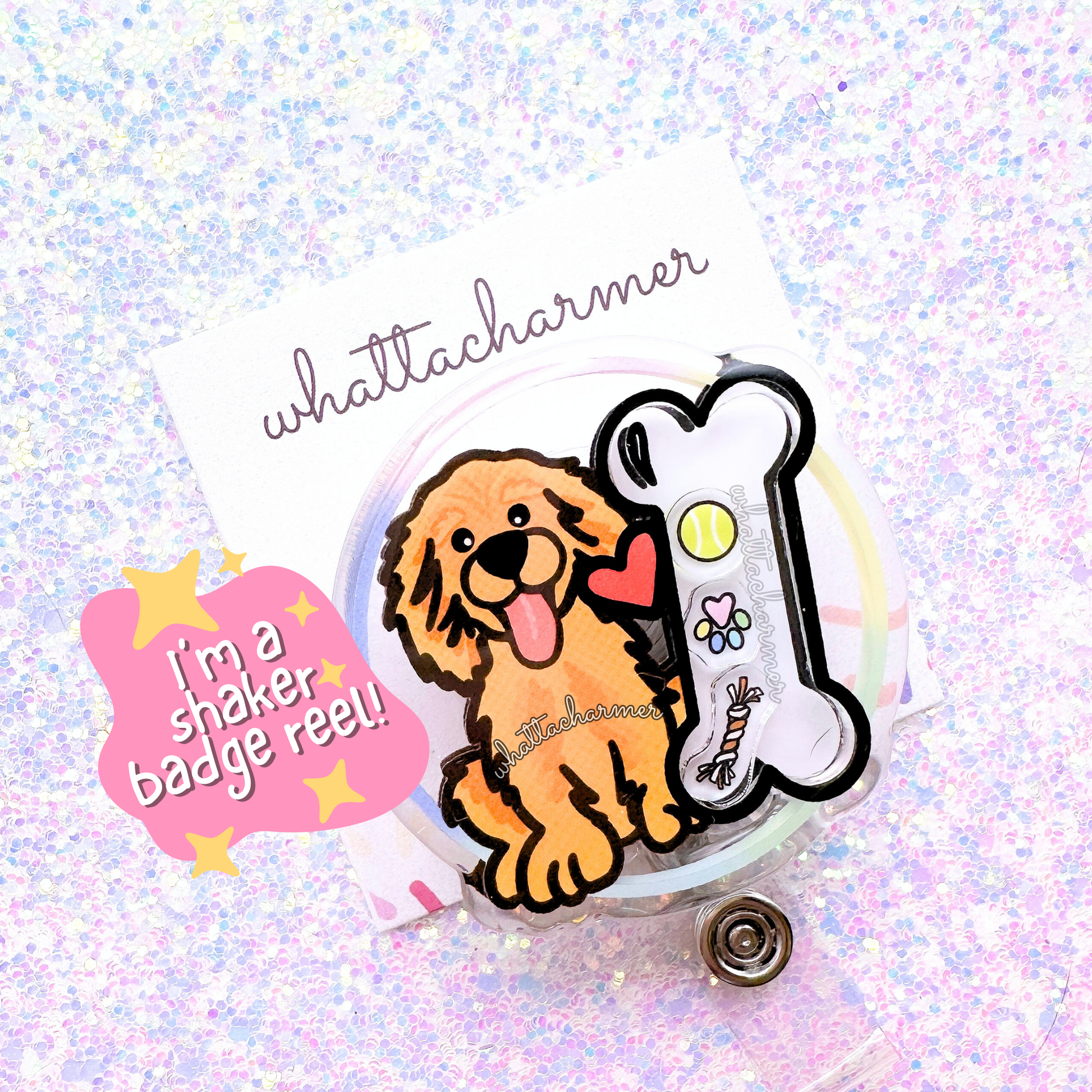 Golden Retriever Shaker Badge Reel