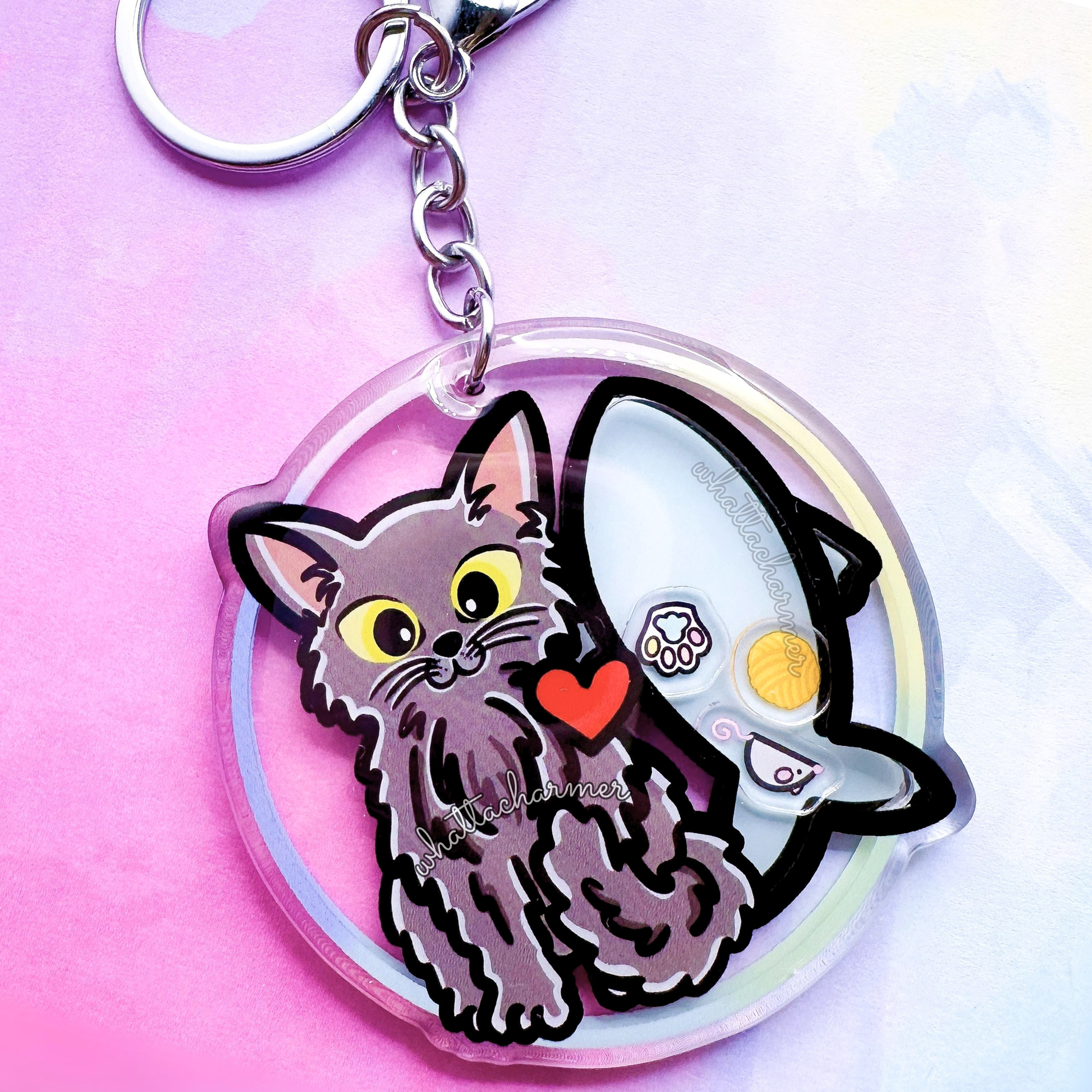 Longhaired Gray Cat Keychain