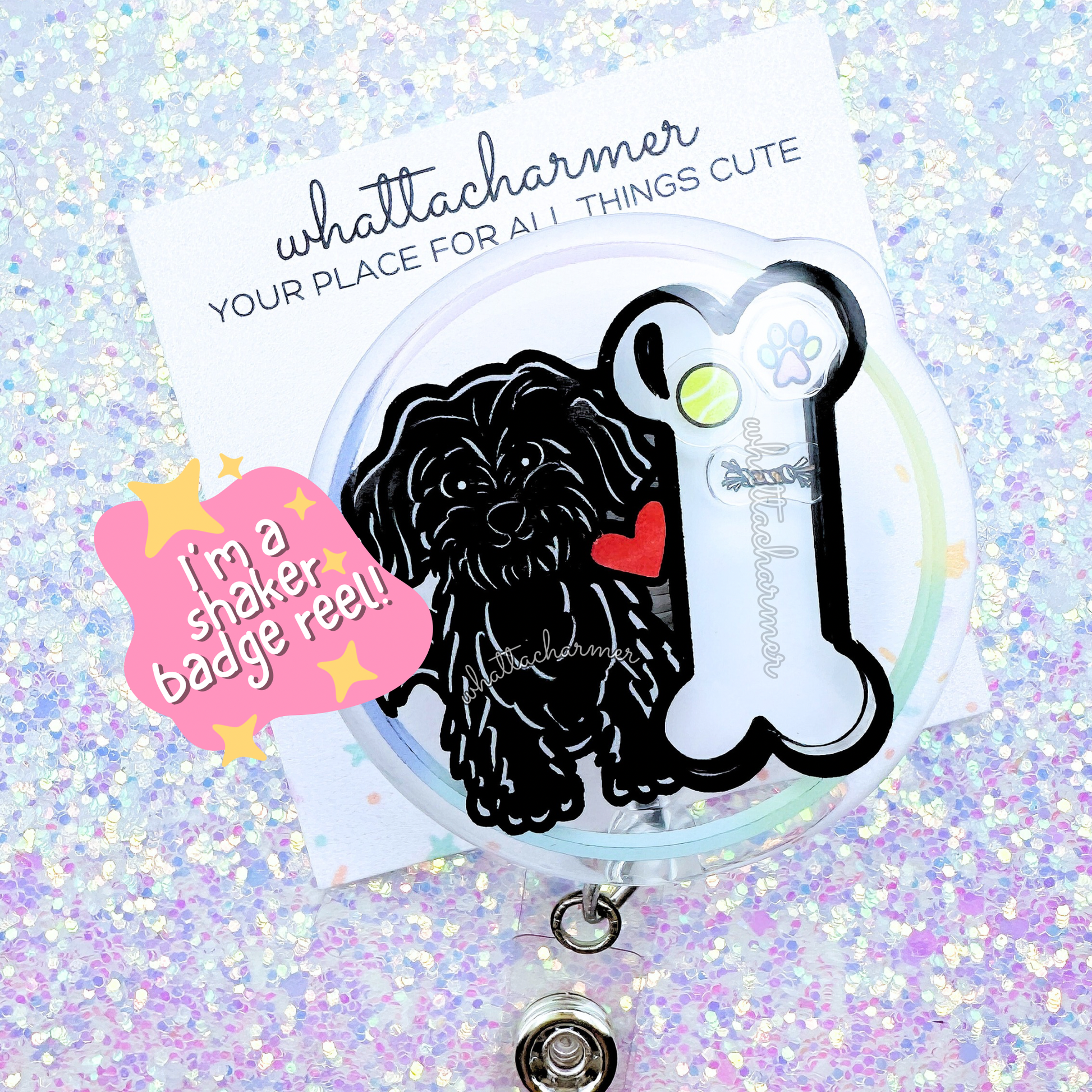 Black Havanese Shaker Badge Reel
