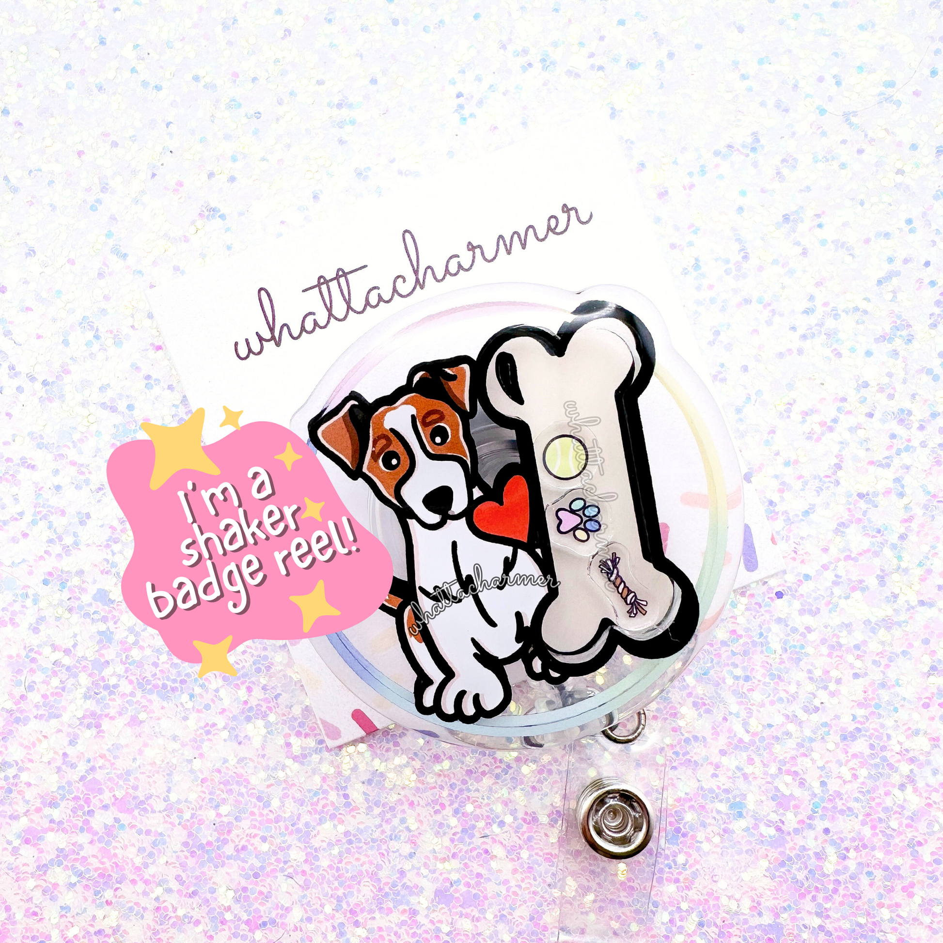 Red Jack Russell Terrier Shaker Badge Reel