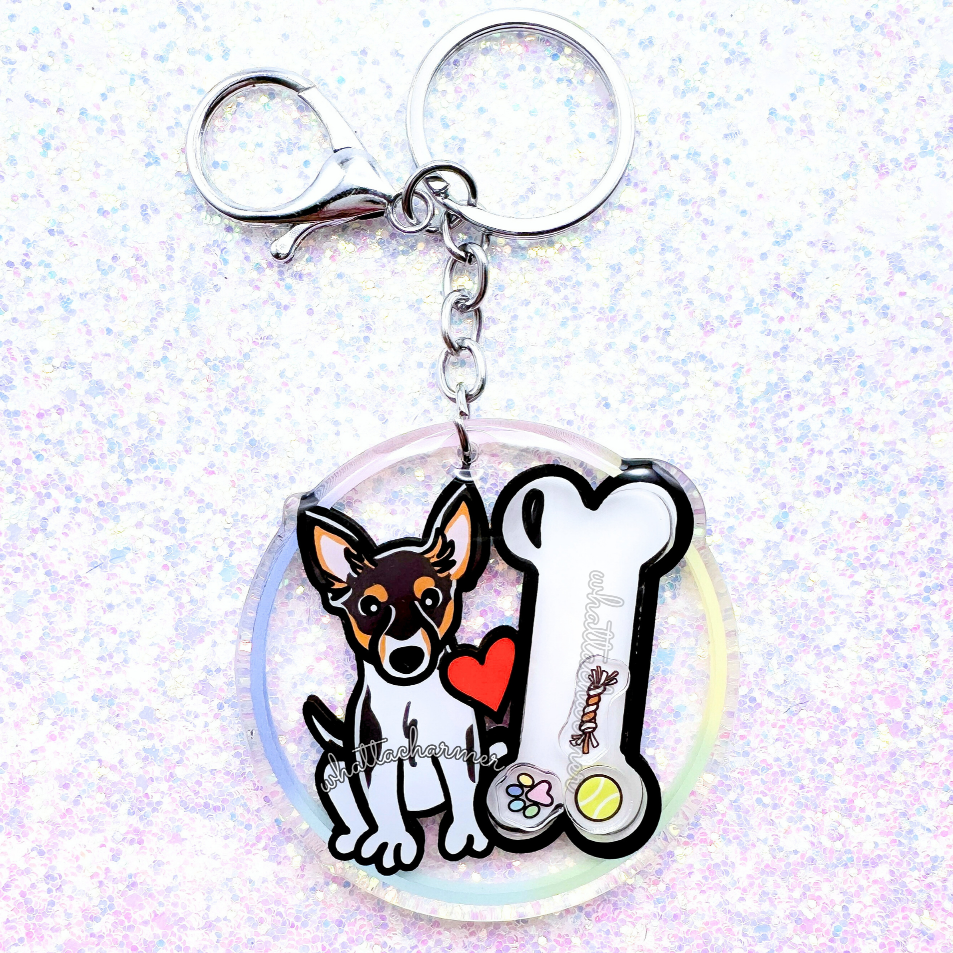 Black Tri Rat Terrier Keychain