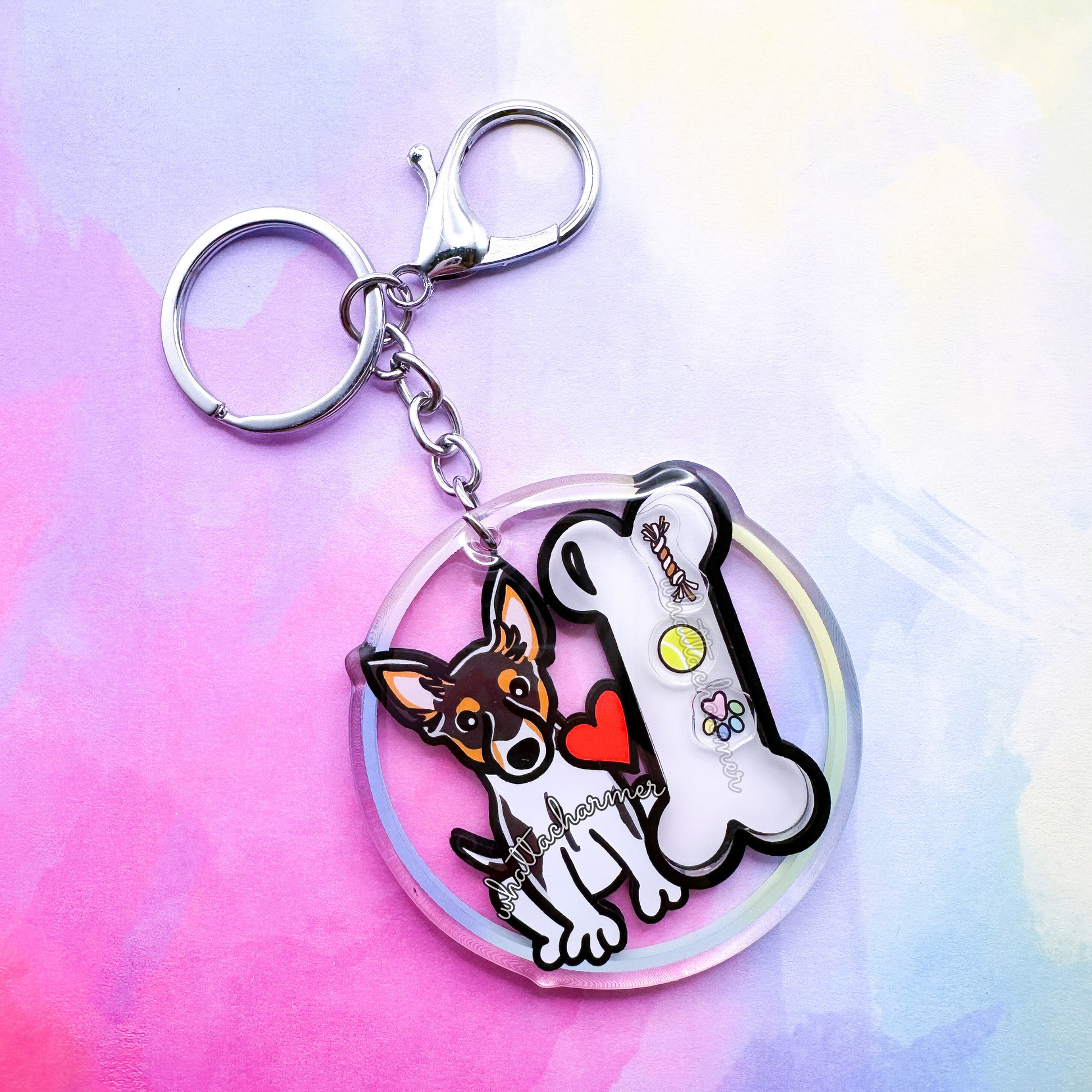 Black Tri Rat Terrier Keychain