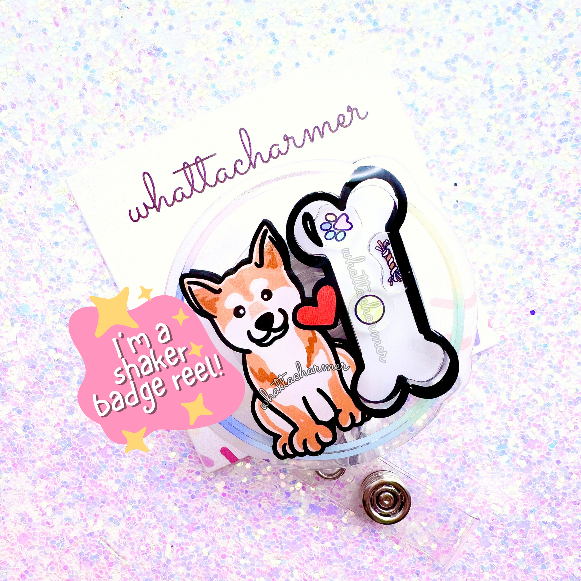 Red Shiba Inu Shaker Badge Reel