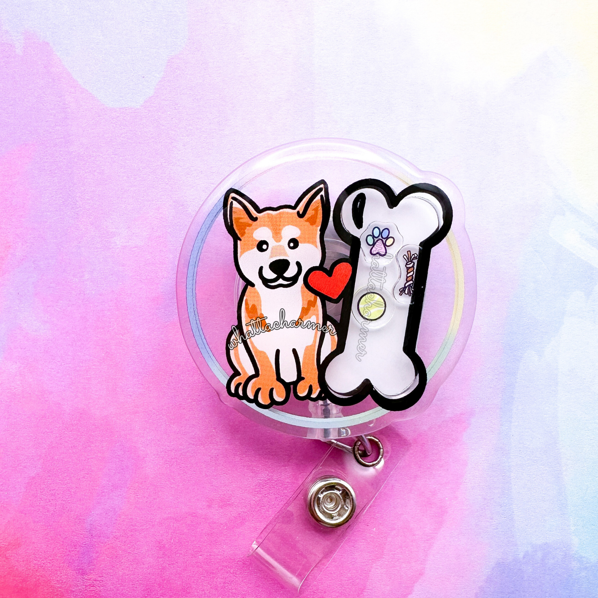 Red Shiba Inu Shaker Badge Reel