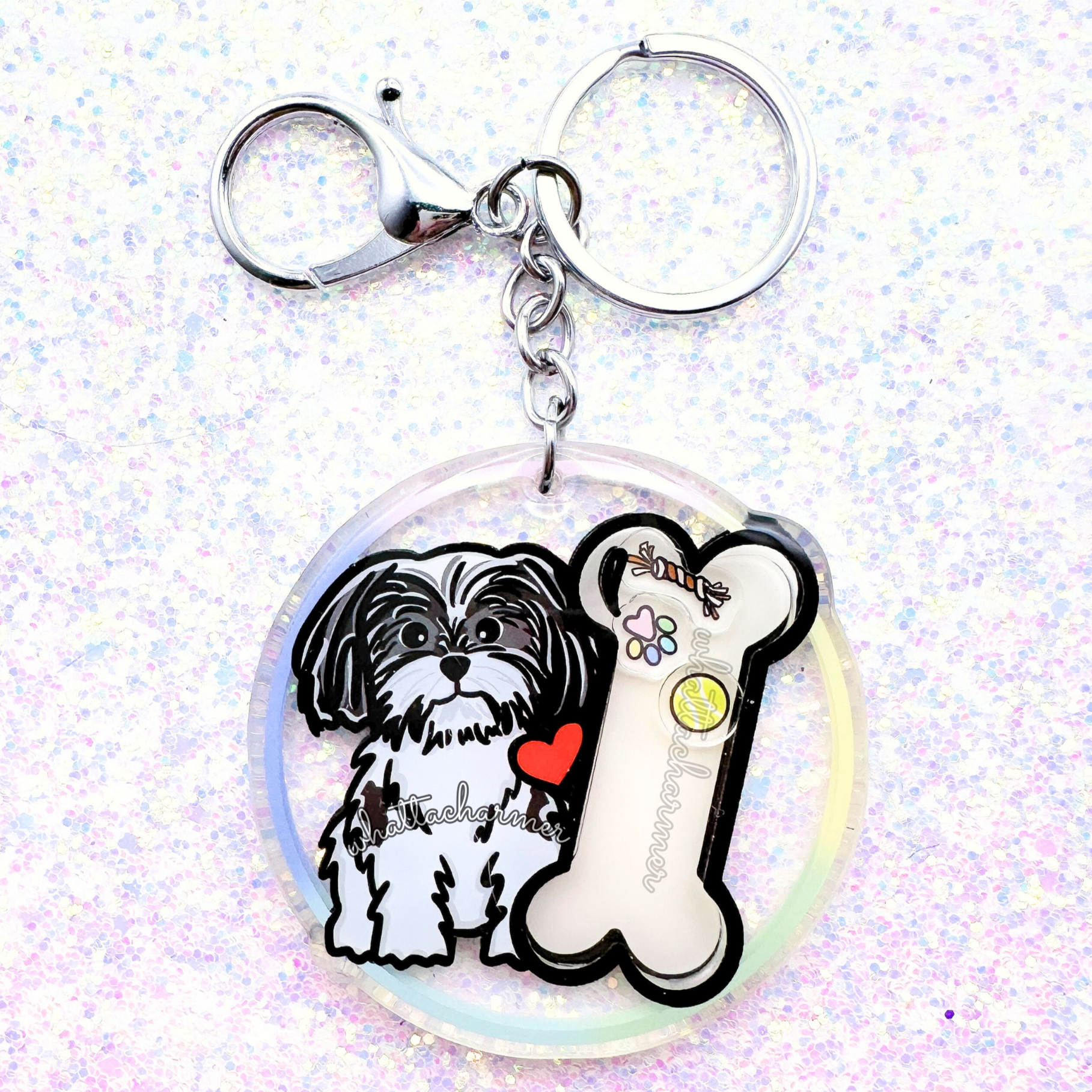 Black and White Shih Tzu Keychain