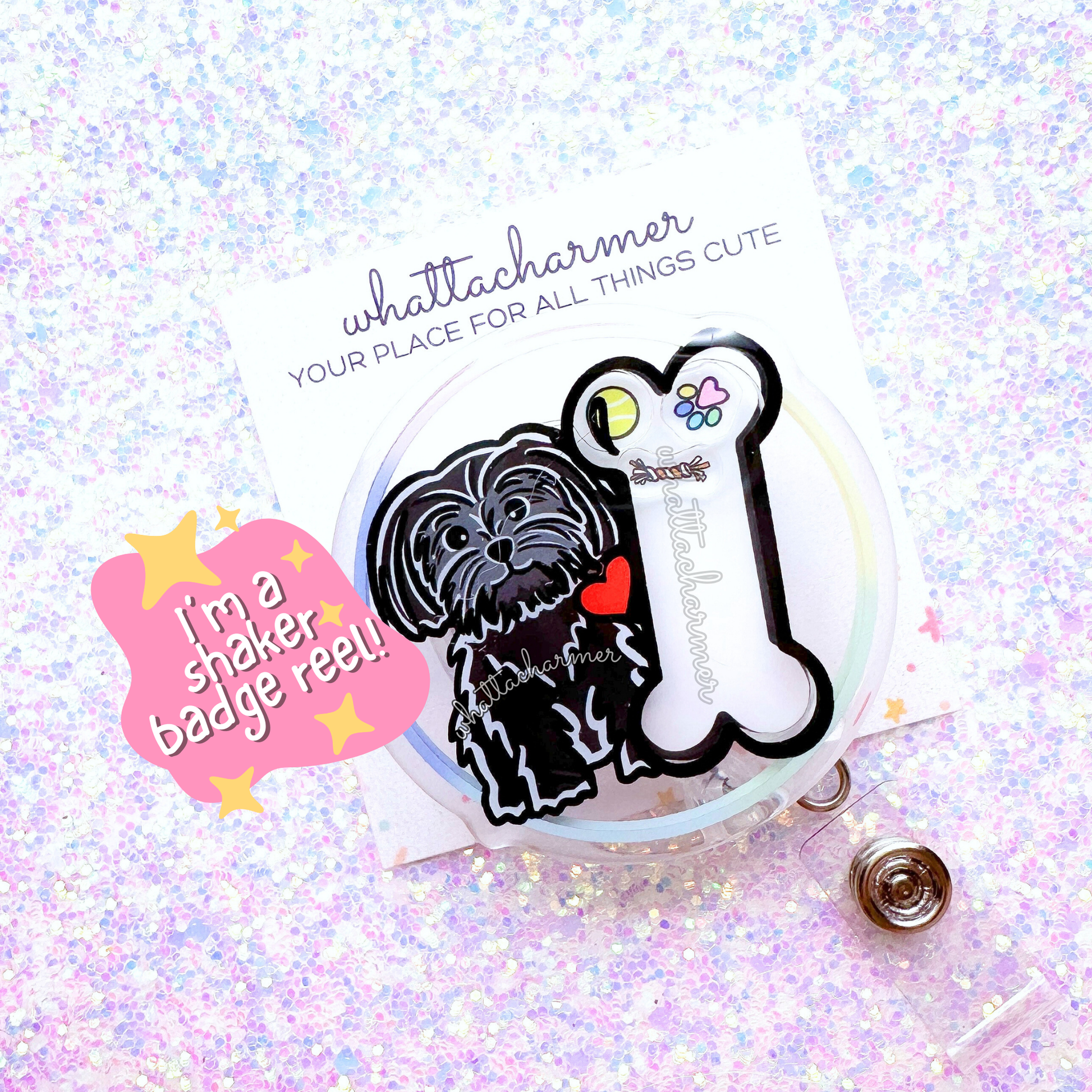Black Shih Tzu Shaker Badge Reel