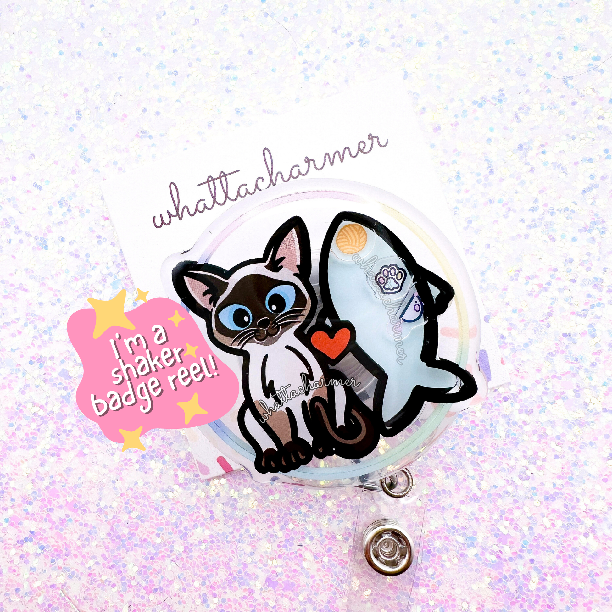 Seal Point Siamese Cat Shaker Badge Reel