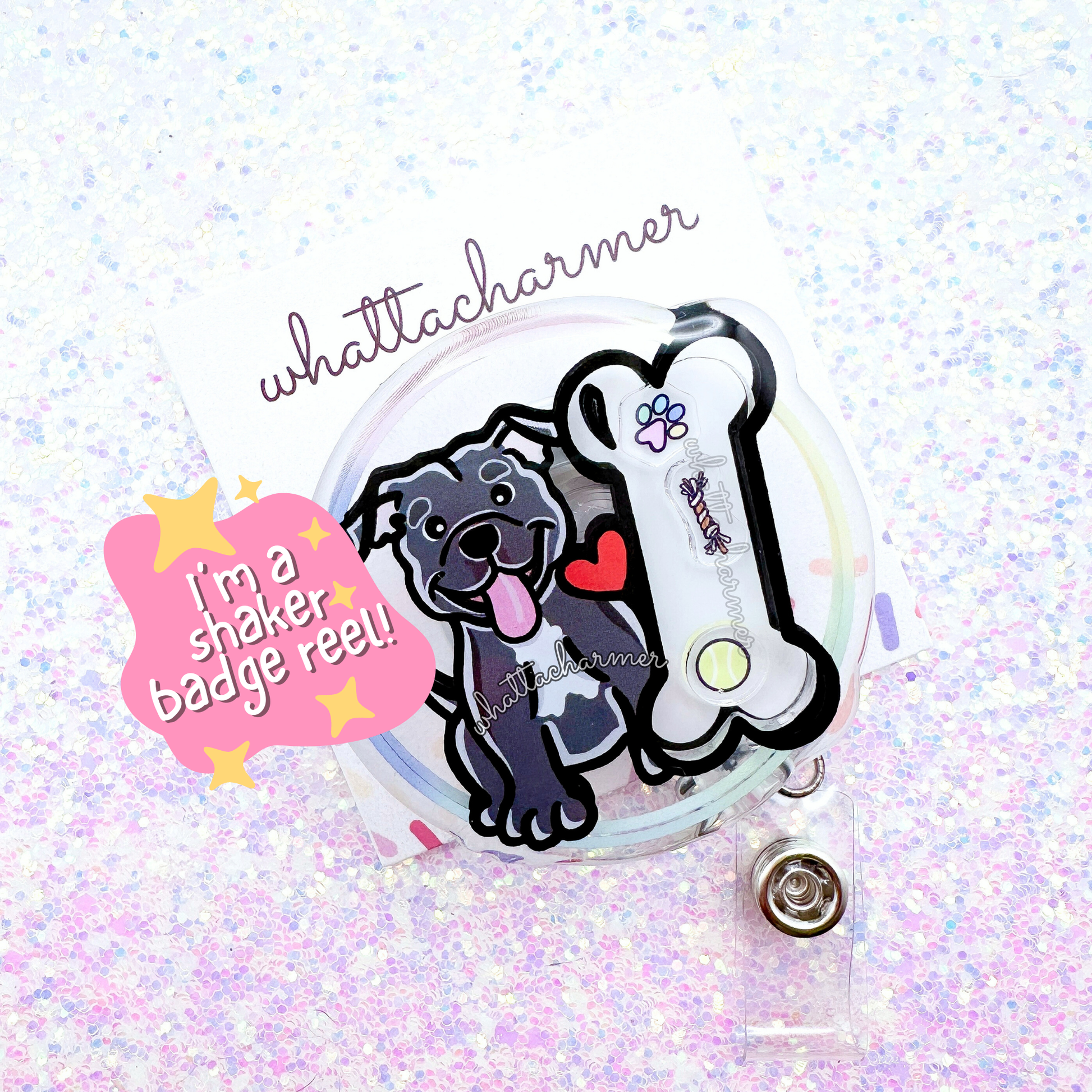 Blue Staffordshire Bull Terrier Shaker Badge Reel