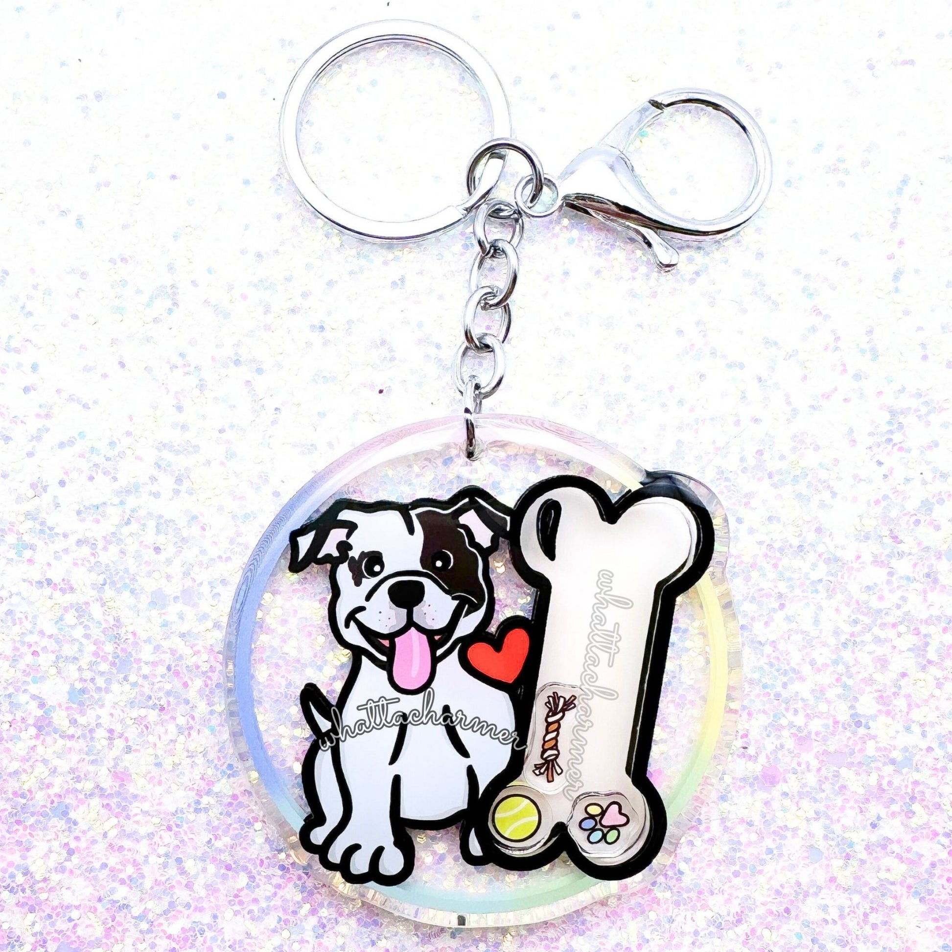 Pied Staffordshire Bull Terrier Keychain