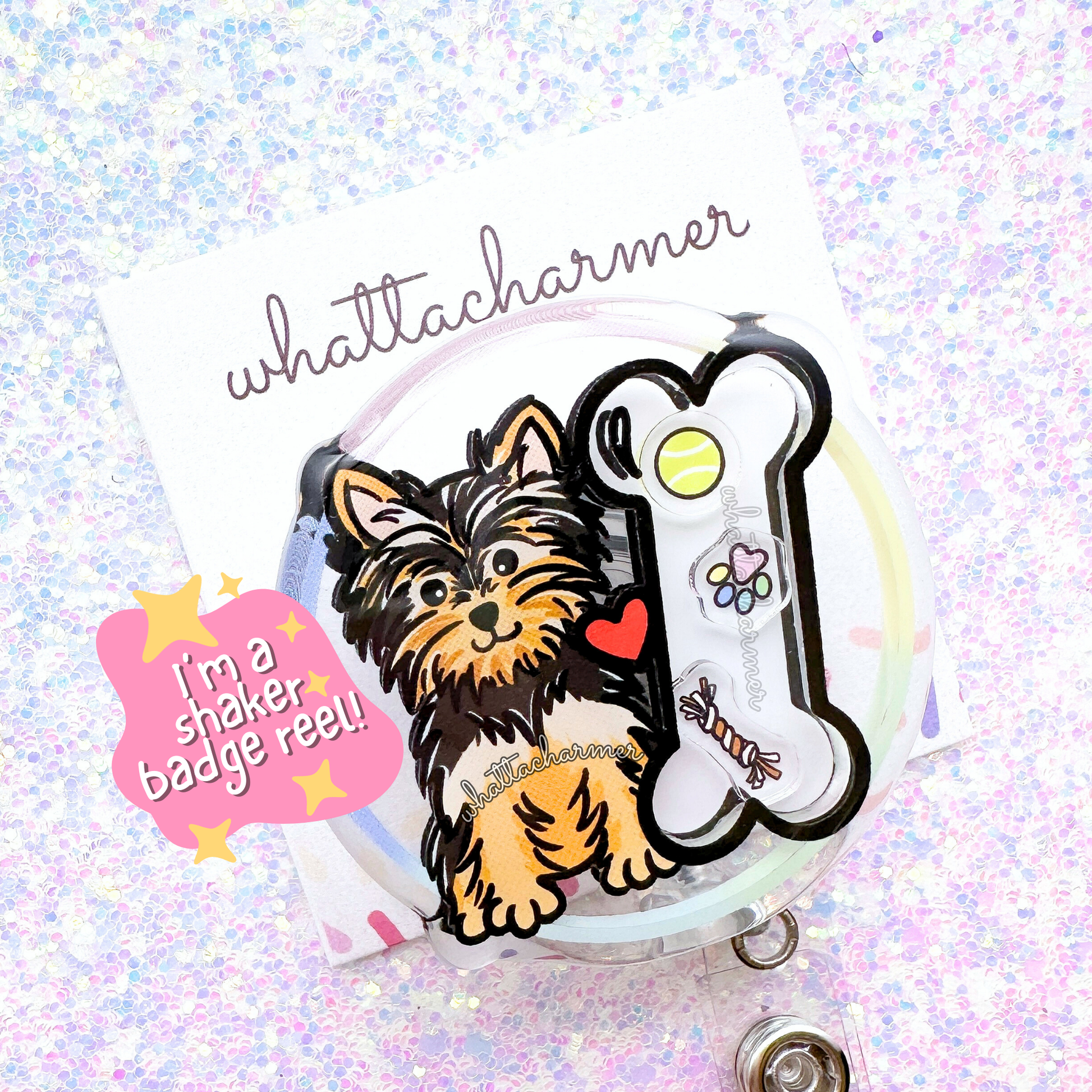 Black and Tan Yorkshire Terrier Shaker Badge Reel