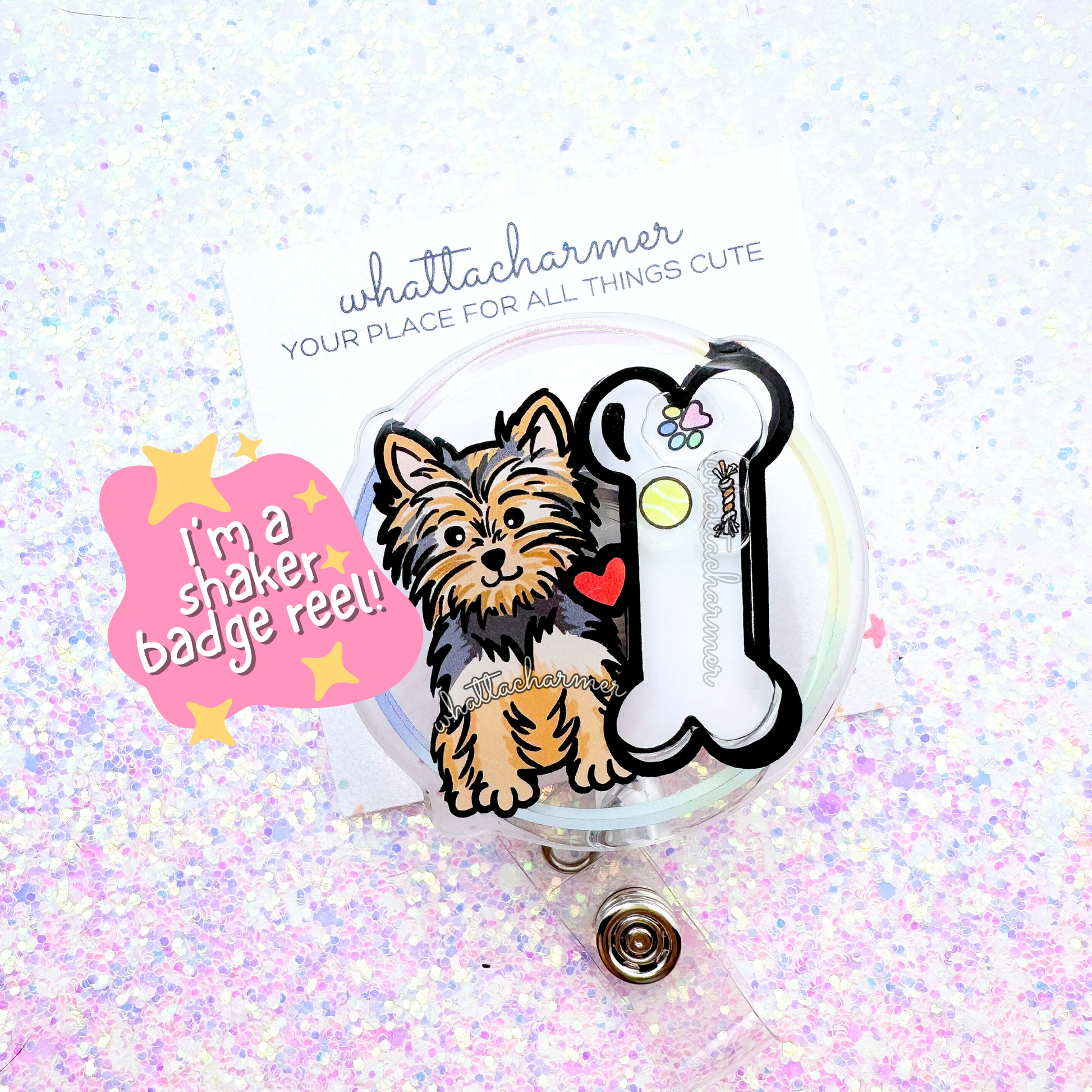 Blue and Tan Yorkshire Terrier Shaker Badge Reel