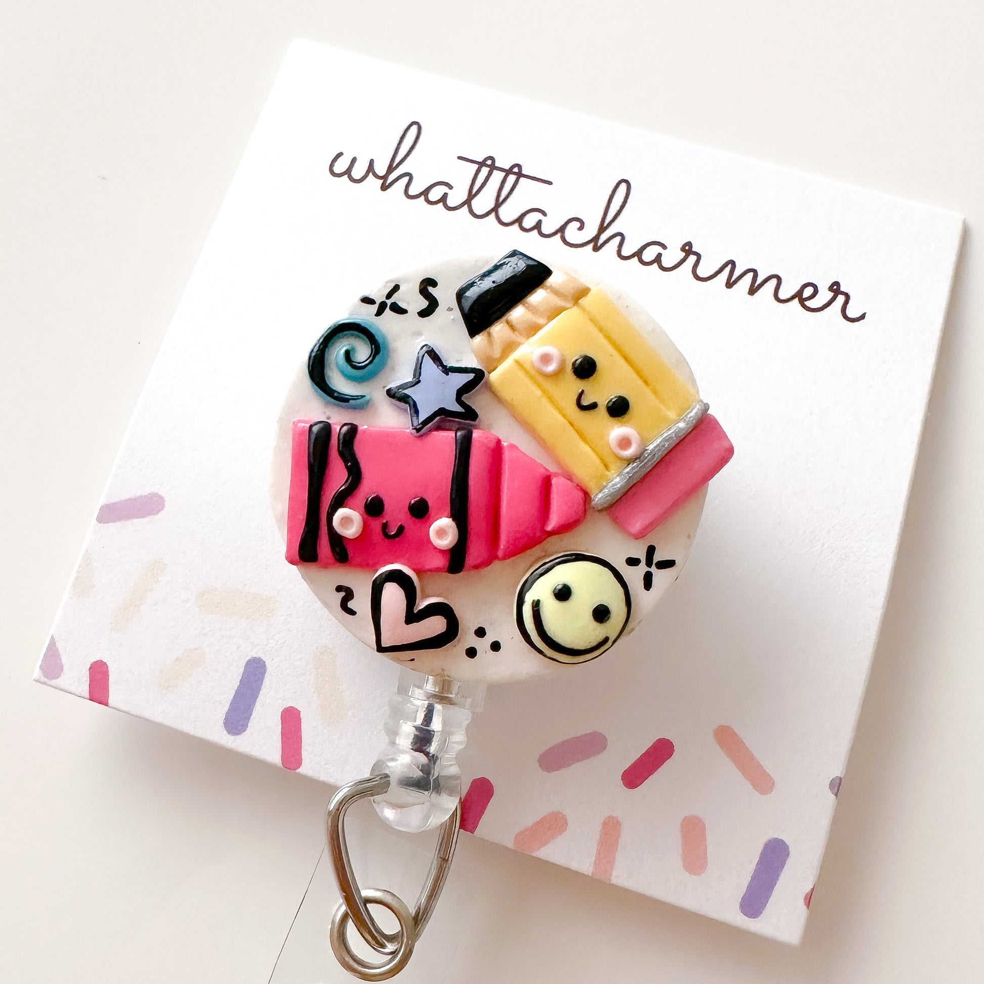 Teacher Doodling Badge Reel