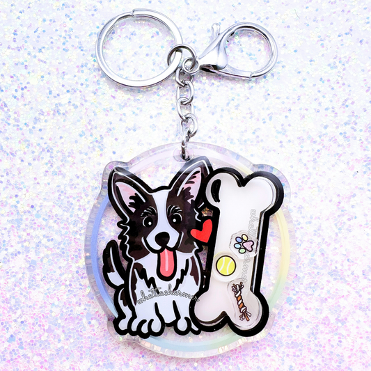 Black and White Cardigan Welsh Corgi Shaker Keychain