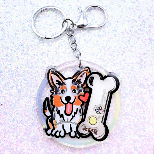 Blue Merle and Tan Cardigan Welsh Corgi Shaker Keychain