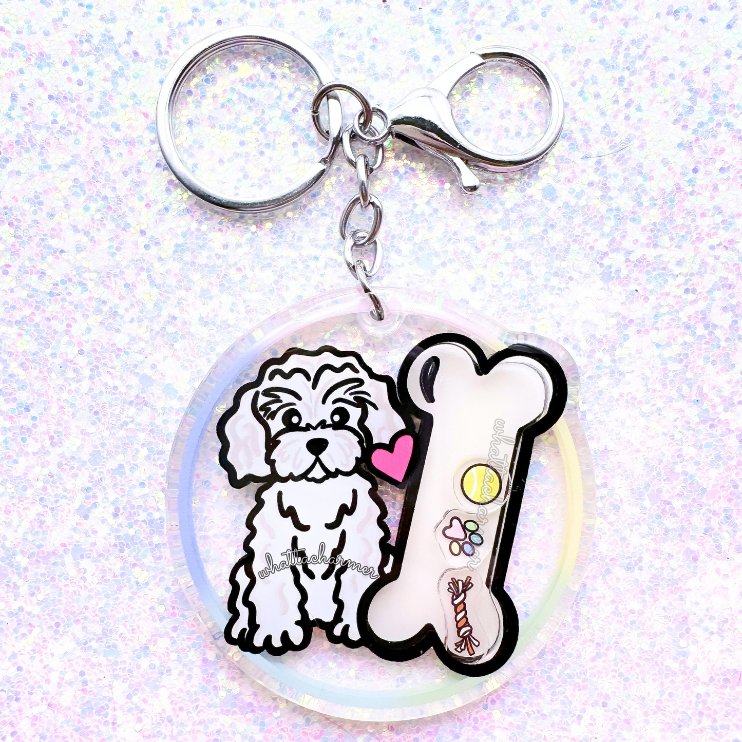 White Cavapoo Shaker Keychain