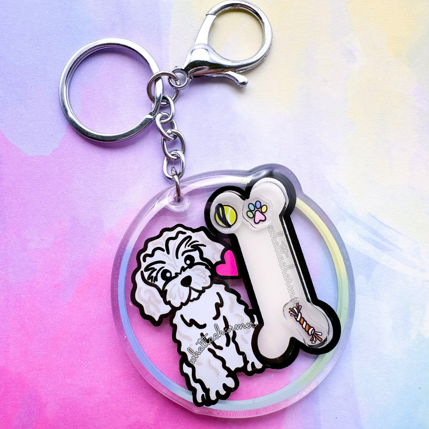 White Cavapoo Shaker Keychain