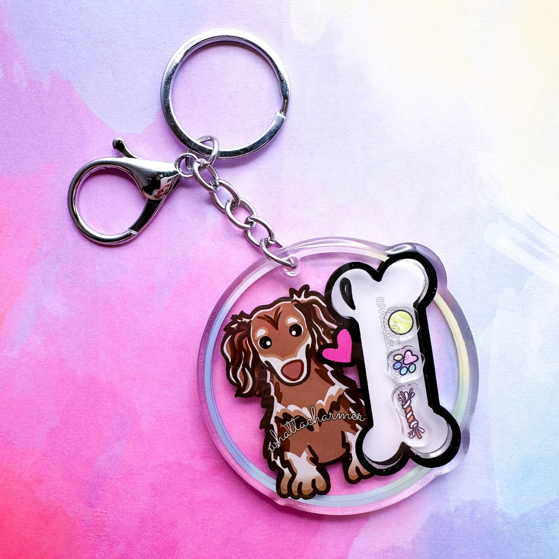 Longhaired Chocolate and Cream Dachshund Keychain