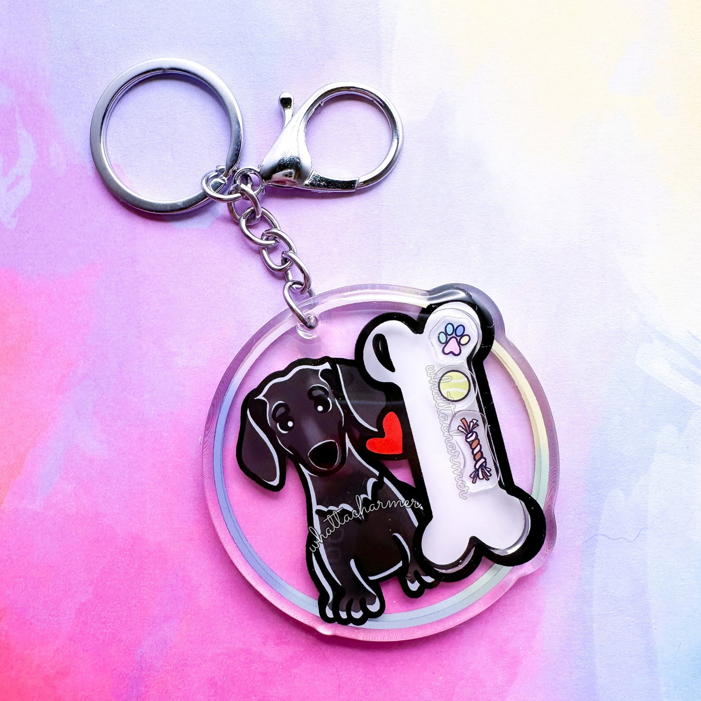 Smooth Black Dachshund Shaker Keychain